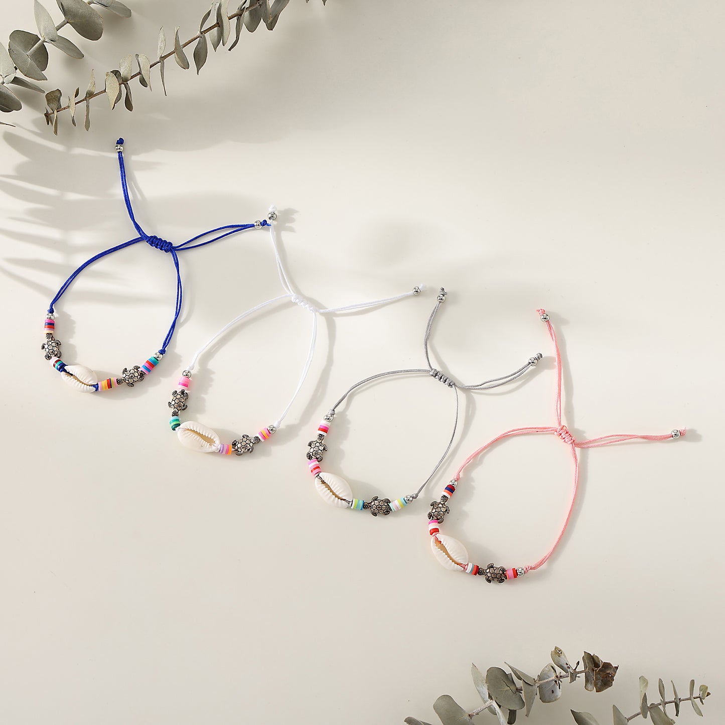 Bohemian Style Cowrie Shell & Multicolor Bead Bracelets with Silver Turtle Charms for Women & Girls - Summer Beach, Birthday, Valentine's Day, Mother's Day & Vacation Jewelry Gifts