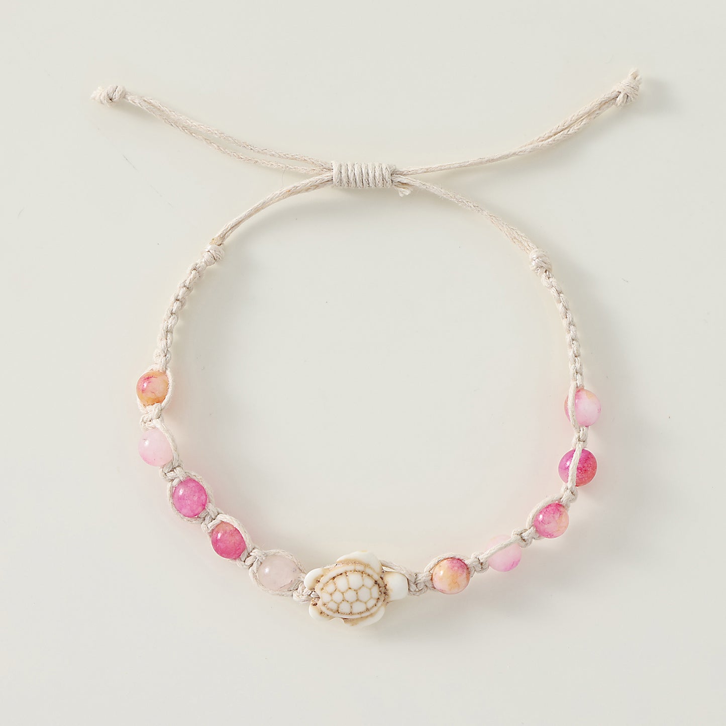 1 pc Bohemian Macramé Bracelet with Assorted Stone Beads & White Turtle Charm for Women & Girls - Summer Beach Jewelry & Gift (Adjustable Knot Design)