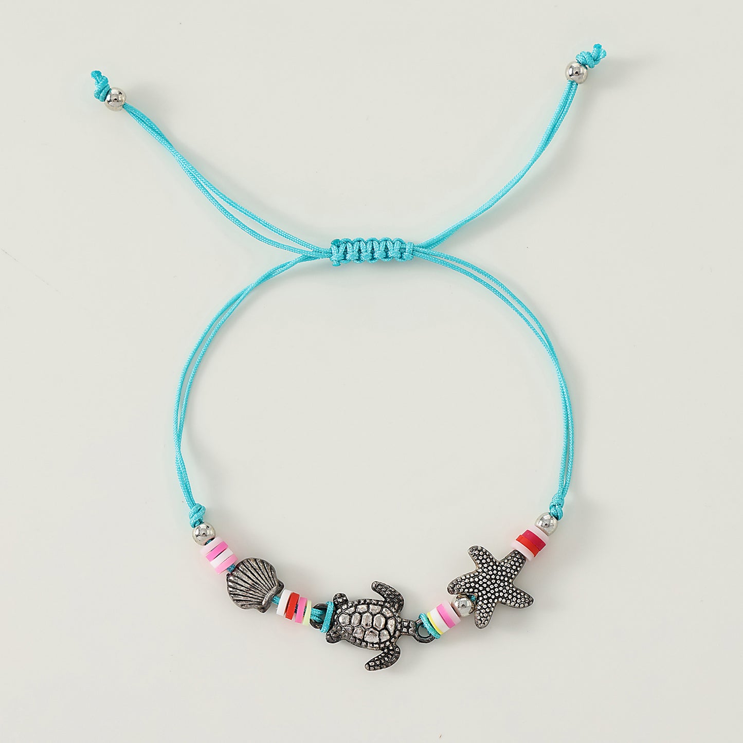 Bohemian Style Colorful Beaded Bracelet Set with Silver Turtle, Starfish & Shell Charms for Women & Girls - Summer Beach, Birthday, Valentine's Day, Mother's Day & Vacation Jewelry Gifts