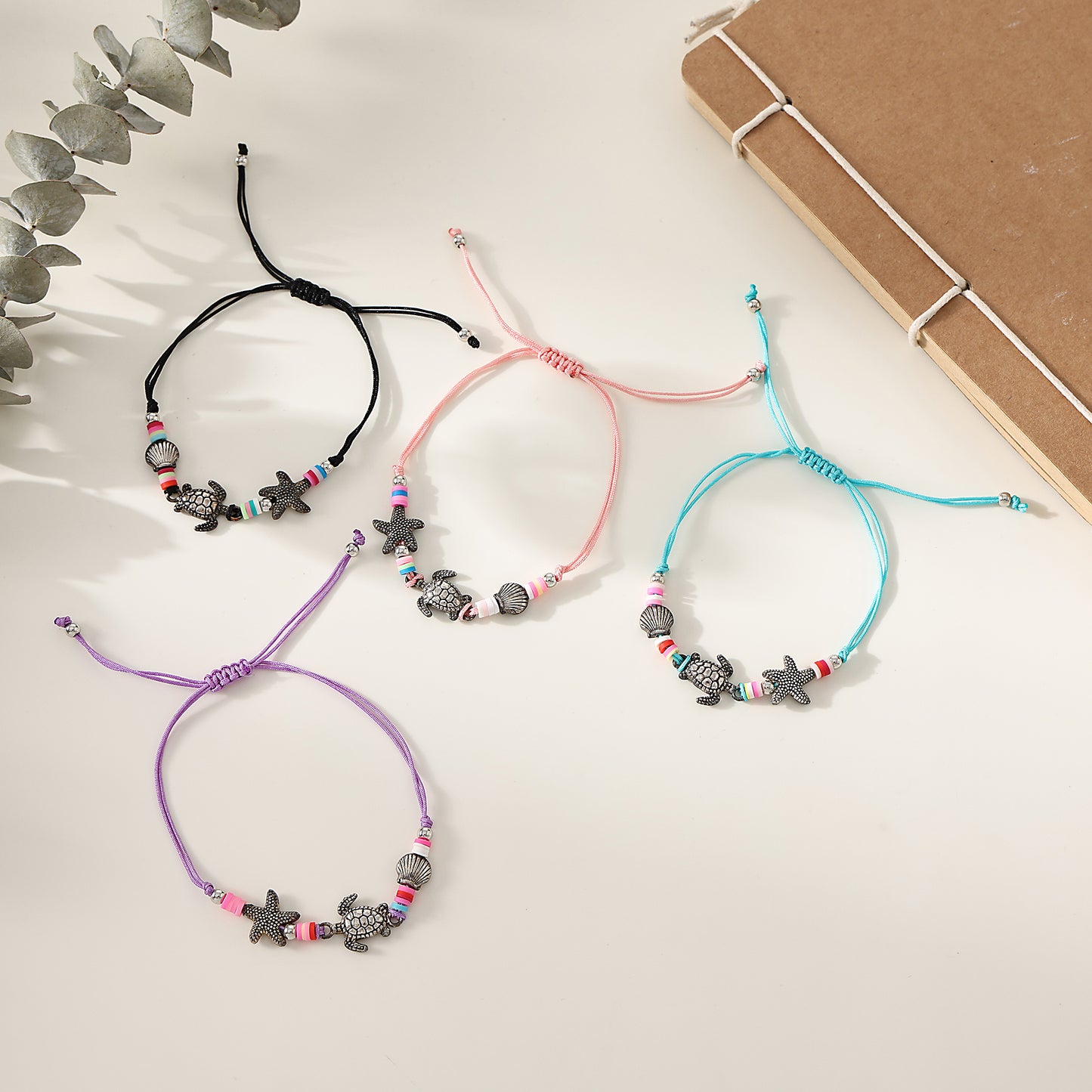 Bohemian Style Colorful Beaded Bracelet Set with Silver Turtle, Starfish & Shell Charms for Women & Girls - Summer Beach, Birthday, Valentine's Day, Mother's Day & Vacation Jewelry Gifts