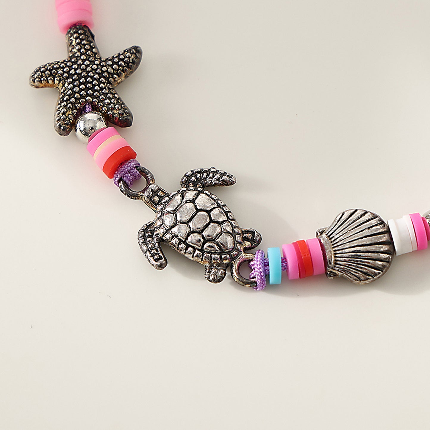Bohemian Style Colorful Beaded Bracelet Set with Silver Turtle, Starfish & Shell Charms for Women & Girls - Summer Beach, Birthday, Valentine's Day, Mother's Day & Vacation Jewelry Gifts