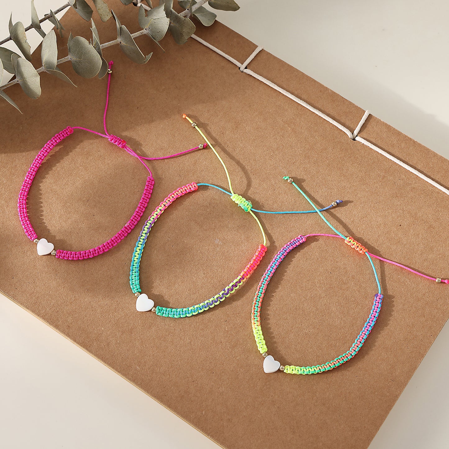 White Heart on assorted string macrame bracelet for festival daily wear gift for all ages