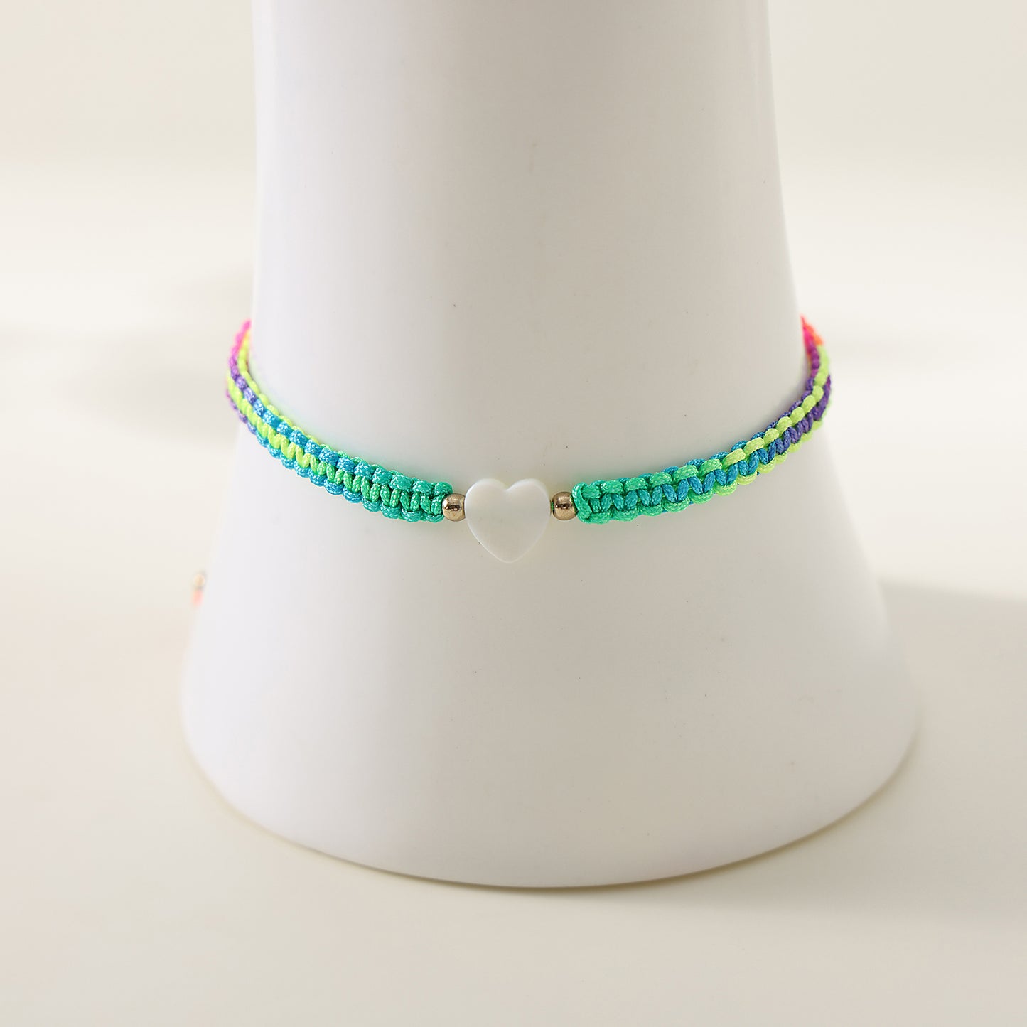 White Heart on assorted string macrame bracelet for festival daily wear gift for all ages