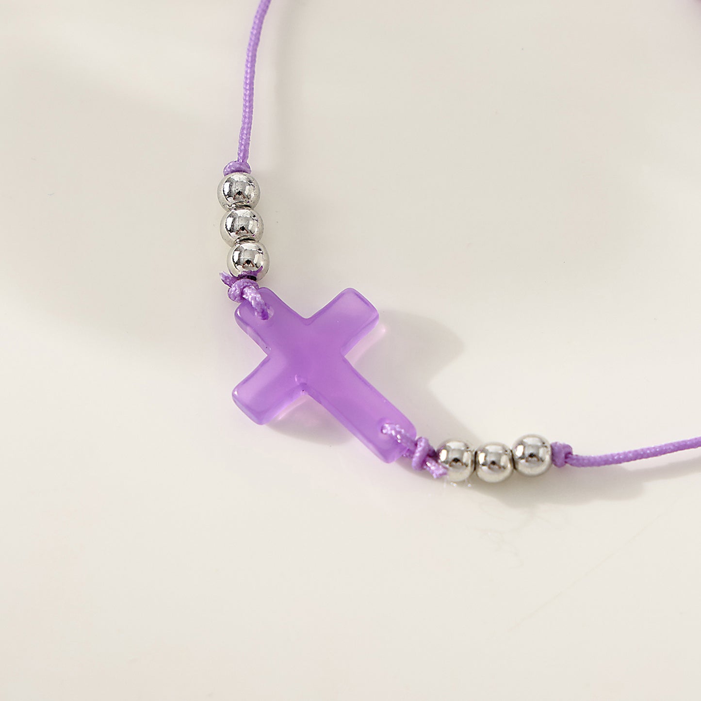 1 PC Bohemian Style Cross Bracelet Set with Silver Accents for Women & Girls - Easter, Birthday, Mother's Day & Everyday Jewelry Gift (Purple, Pink, Blue Variations)