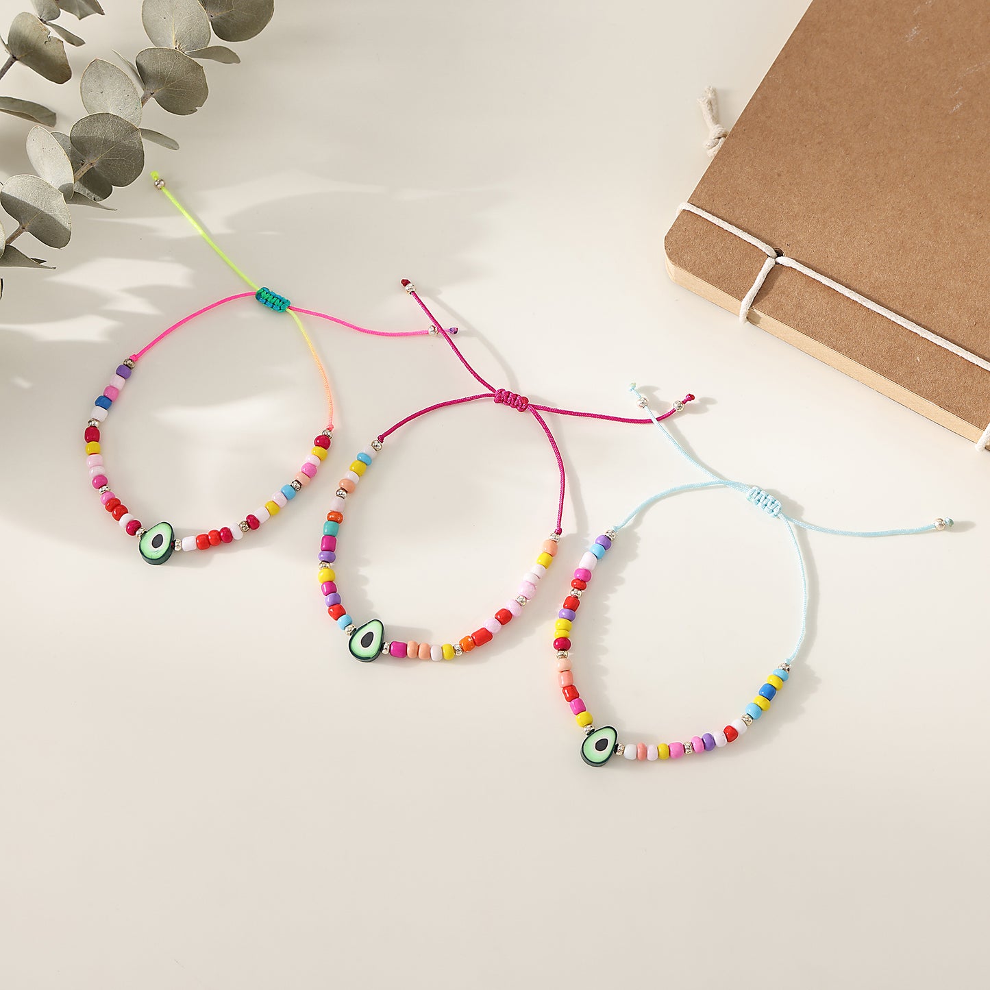 Vibrant Assorted Beaded Bracelets with Avocado Charm - Trendy Boho Style for Women & Teens, Handmade Jewelry for Any Occasion