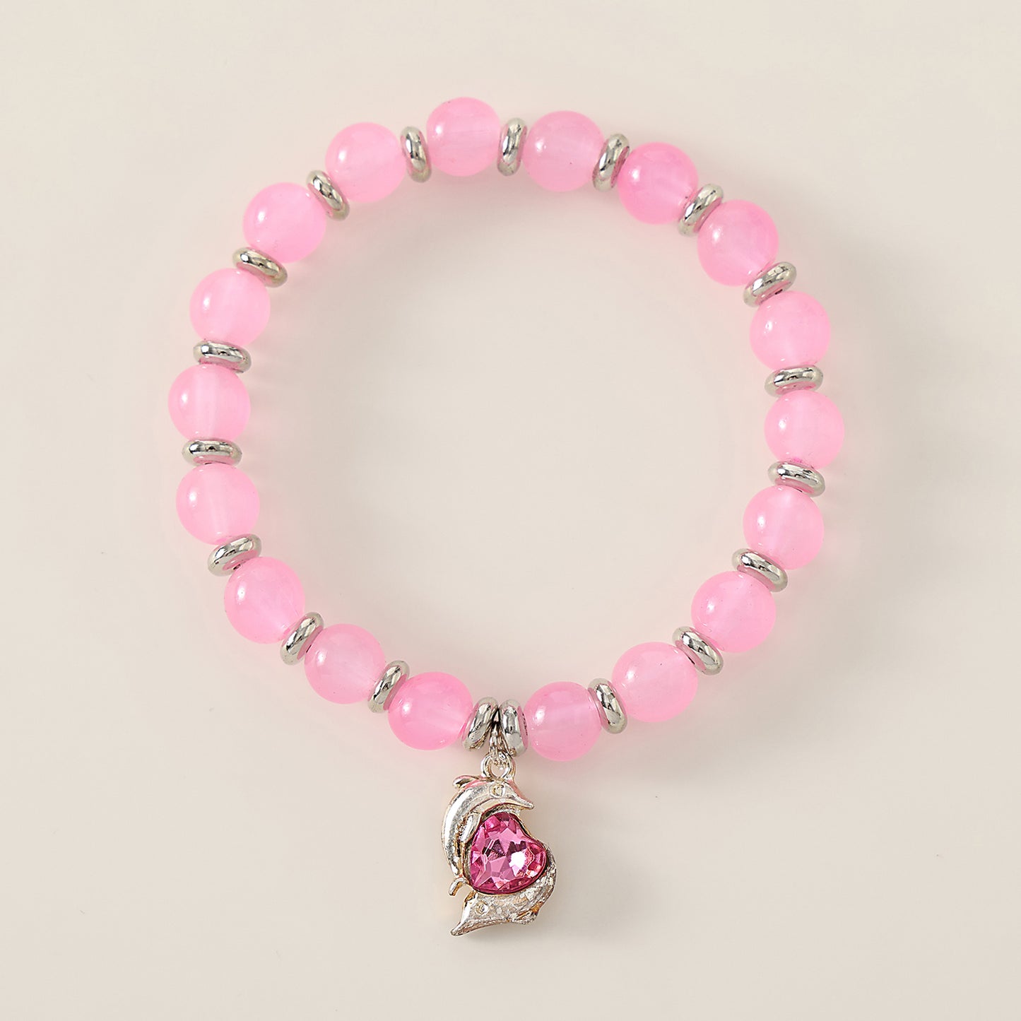 1 PC Bohemian Pastel Crystal Bracelet with Dolphin & Heart Charm for Women & Girls - Summer Jewelry Gift (3 Color Variations: Lavender, Pink, Blue)