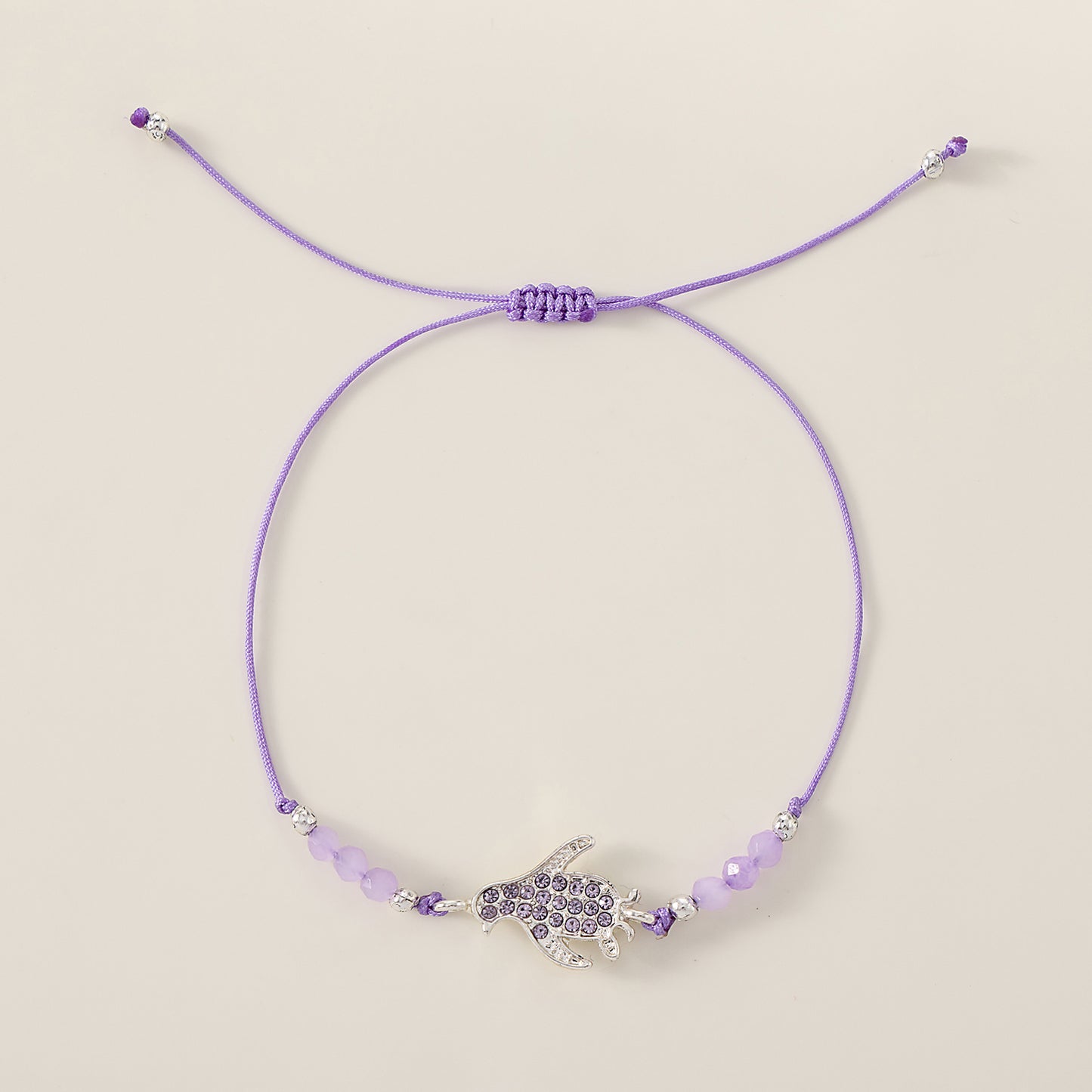 1 PC Bohemian Crystal Animal Bracelet with Silver-Tone Charms - Adjustable Beaded String Jewelry for Women & Girls (6 Color Variations: Purple, Blue, Pink, White, Black, Green)
