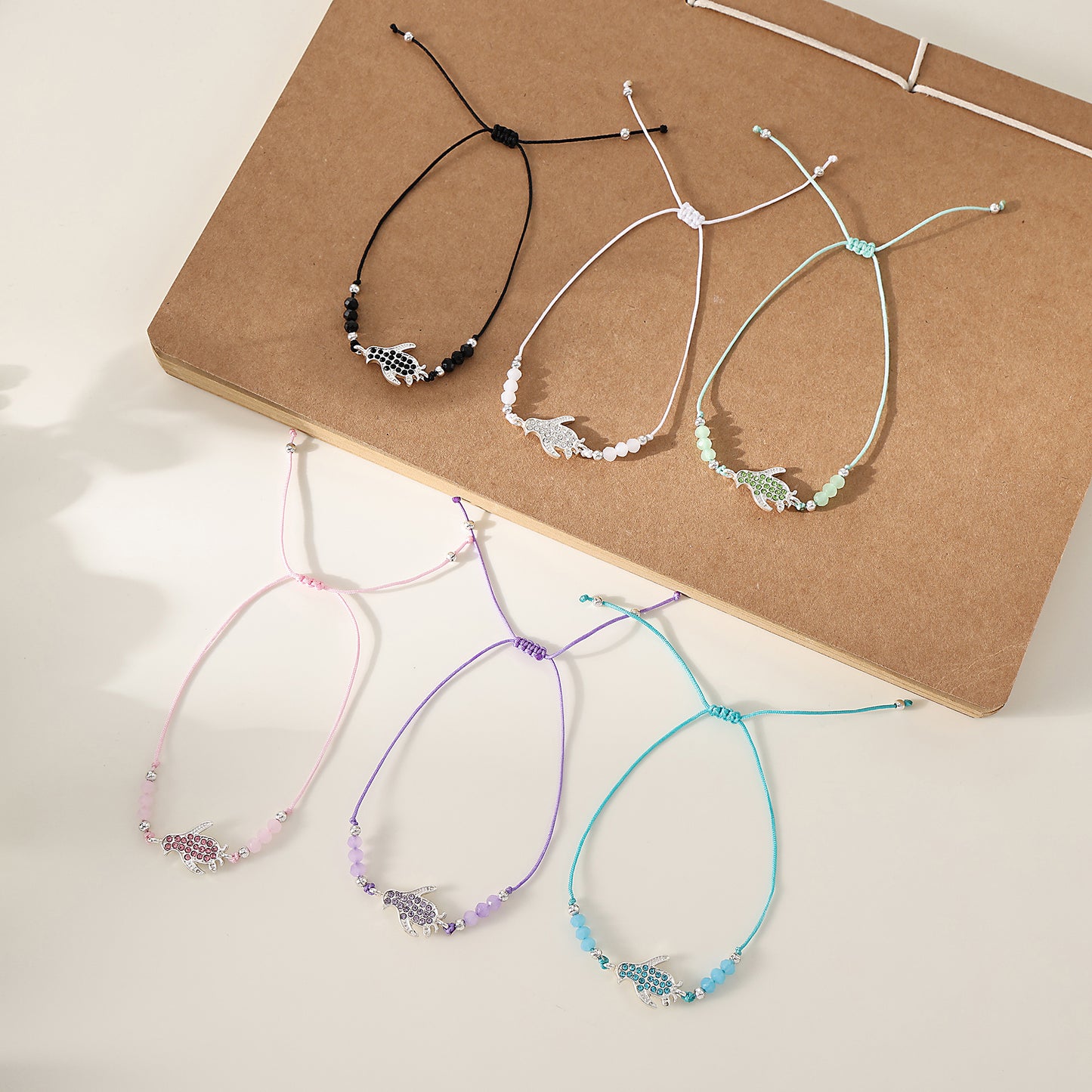 1 PC Bohemian Crystal Animal Bracelet with Silver-Tone Charms - Adjustable Beaded String Jewelry for Women & Girls (6 Color Variations: Purple, Blue, Pink, White, Black, Green)