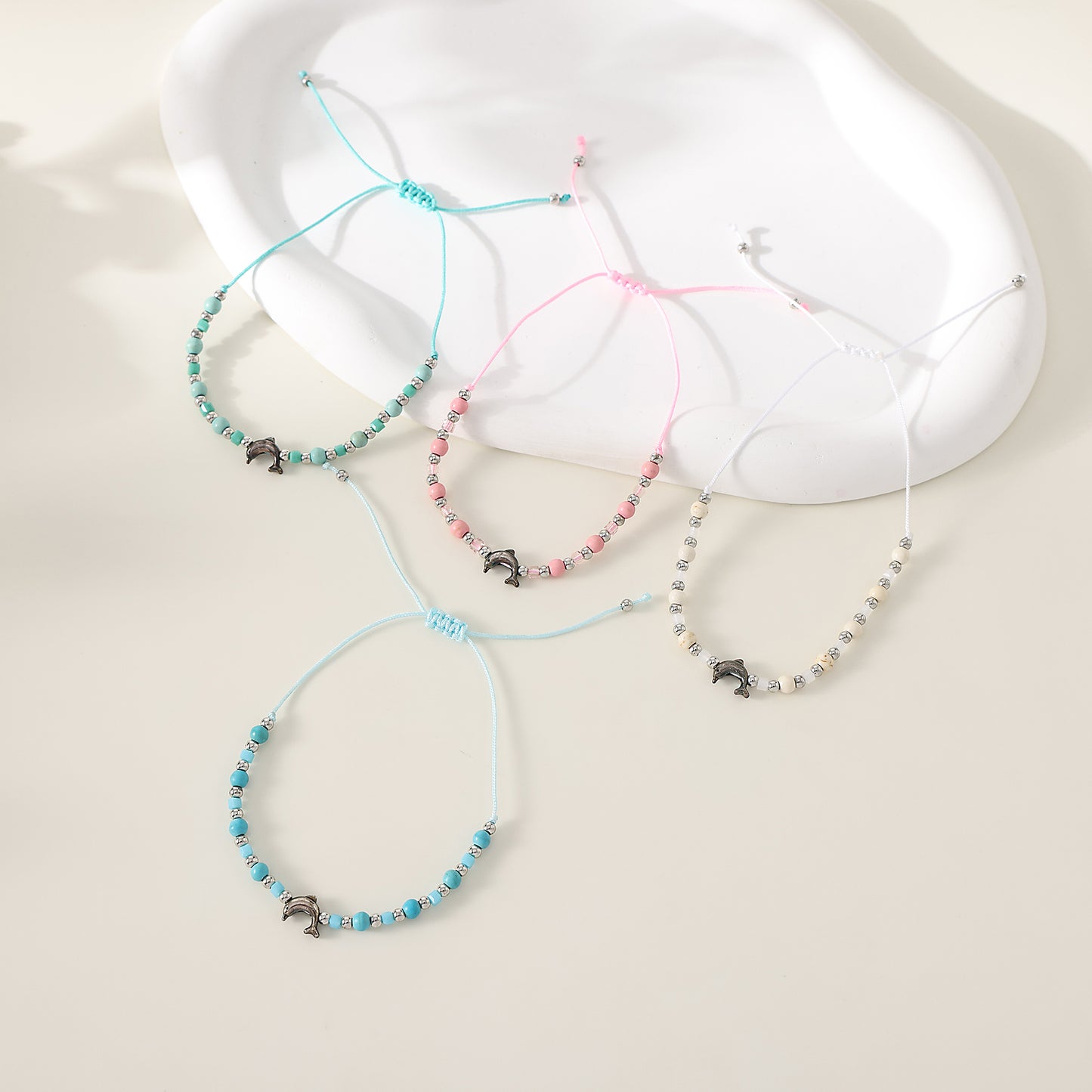 1 pc Bohemian Style Silver - plated Dolphin Beaded String Bracelet for Women, Birthday/Valentine's Day/Mother's Day Gift