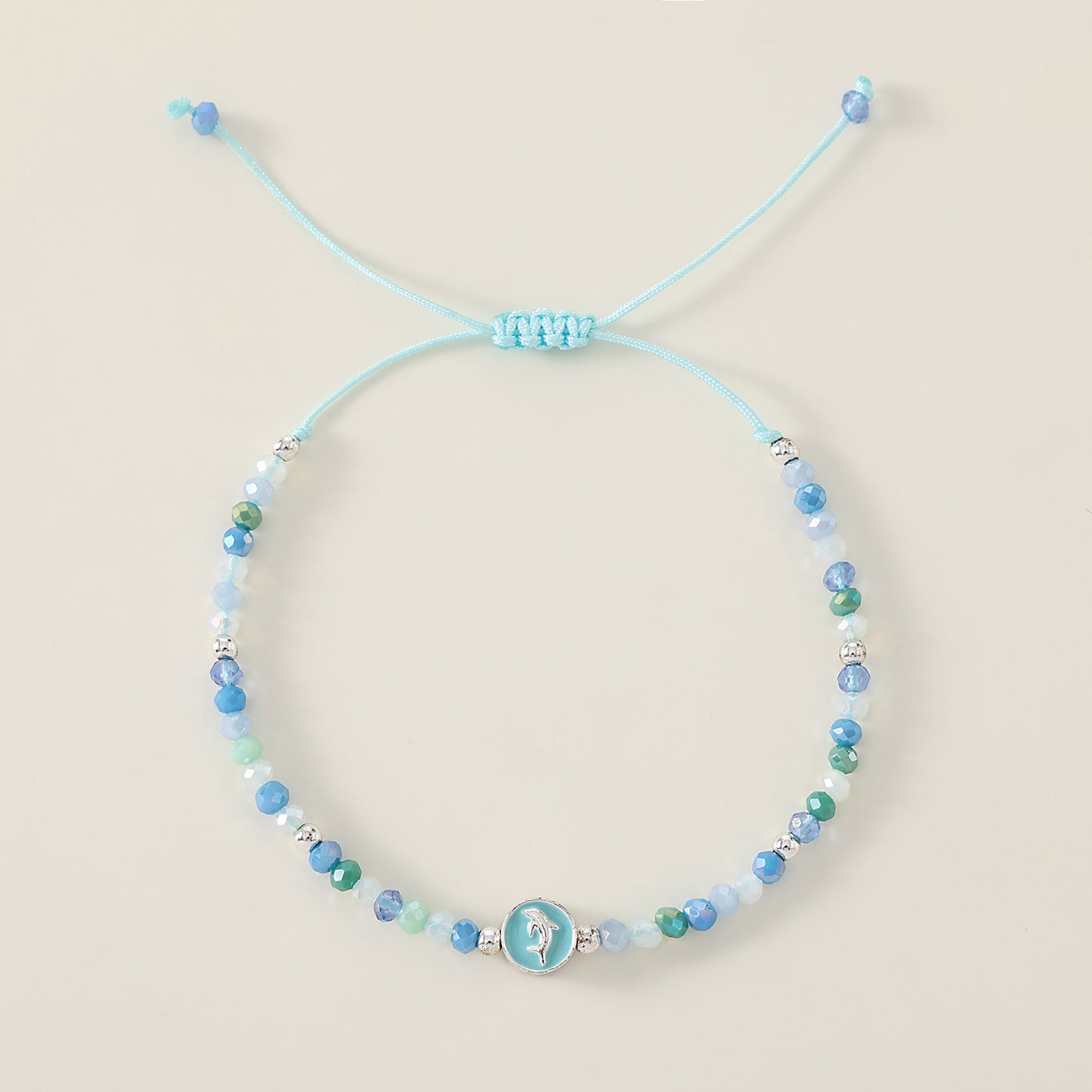 1PC Bohemian Style Adjustable Beaded Bracelet with Silver Dolphin Charm for Women & Girls - Summer Beach, Birthday, Valentine's Day & Everyday Jewelry Gift (3 Color Variations: Light Blue, Pink, Purple)
