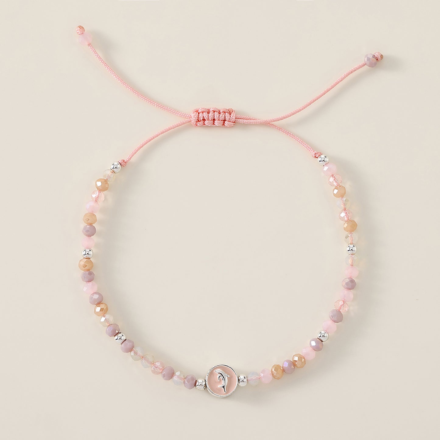 1PC Bohemian Style Adjustable Beaded Bracelet with Silver Dolphin Charm for Women & Girls - Summer Beach, Birthday, Valentine's Day & Everyday Jewelry Gift (3 Color Variations: Light Blue, Pink, Purple)