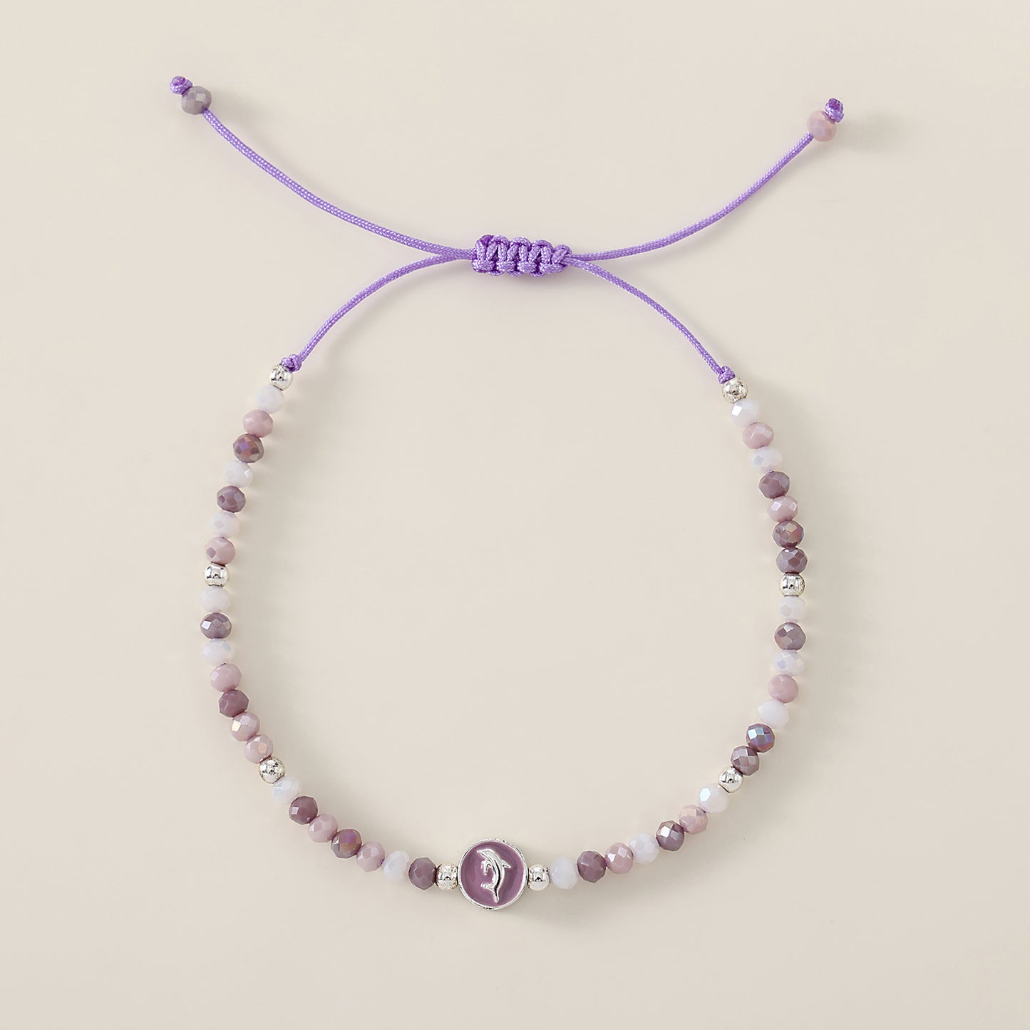 1PC Bohemian Style Adjustable Beaded Bracelet with Silver Dolphin Charm for Women & Girls - Summer Beach, Birthday, Valentine's Day & Everyday Jewelry Gift (3 Color Variations: Light Blue, Pink, Purple)