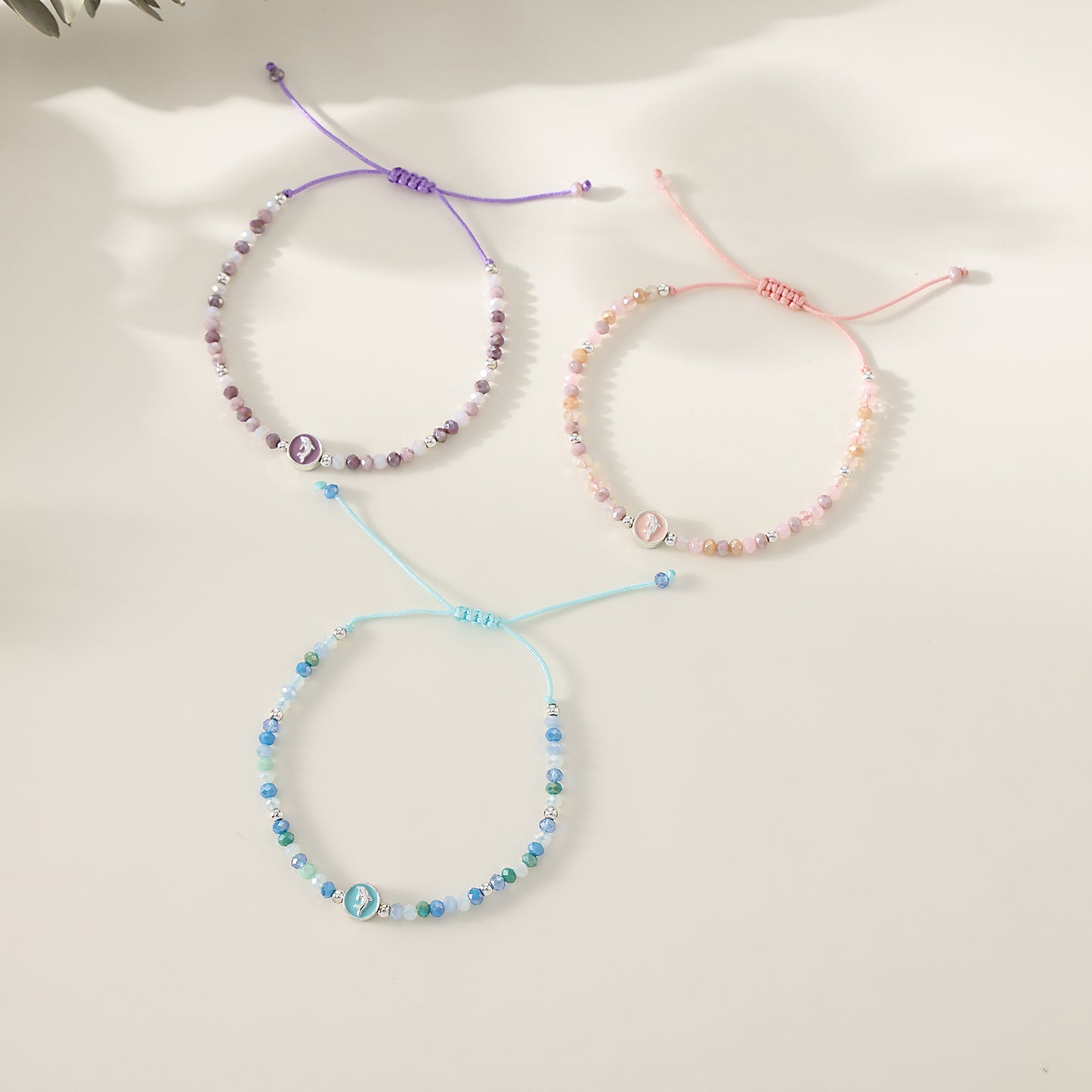 1PC Bohemian Style Adjustable Beaded Bracelet with Silver Dolphin Charm for Women & Girls - Summer Beach, Birthday, Valentine's Day & Everyday Jewelry Gift (3 Color Variations: Light Blue, Pink, Purple)
