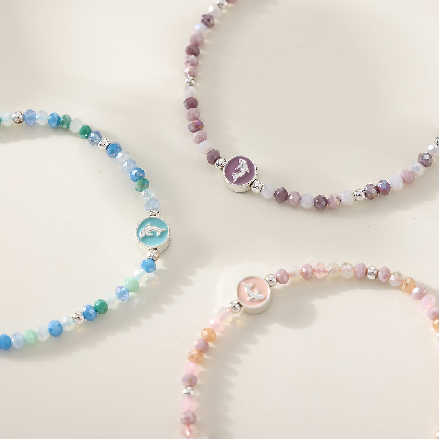 1PC Bohemian Style Adjustable Beaded Bracelet with Silver Dolphin Charm for Women & Girls - Summer Beach, Birthday, Valentine's Day & Everyday Jewelry Gift (3 Color Variations: Light Blue, Pink, Purple)
