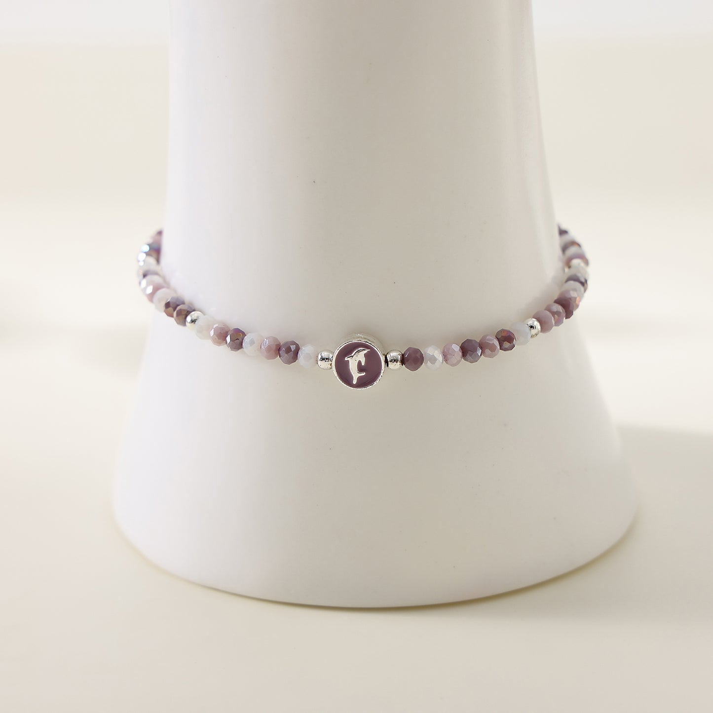 1PC Bohemian Style Adjustable Beaded Bracelet with Silver Dolphin Charm for Women & Girls - Summer Beach, Birthday, Valentine's Day & Everyday Jewelry Gift (3 Color Variations: Light Blue, Pink, Purple)