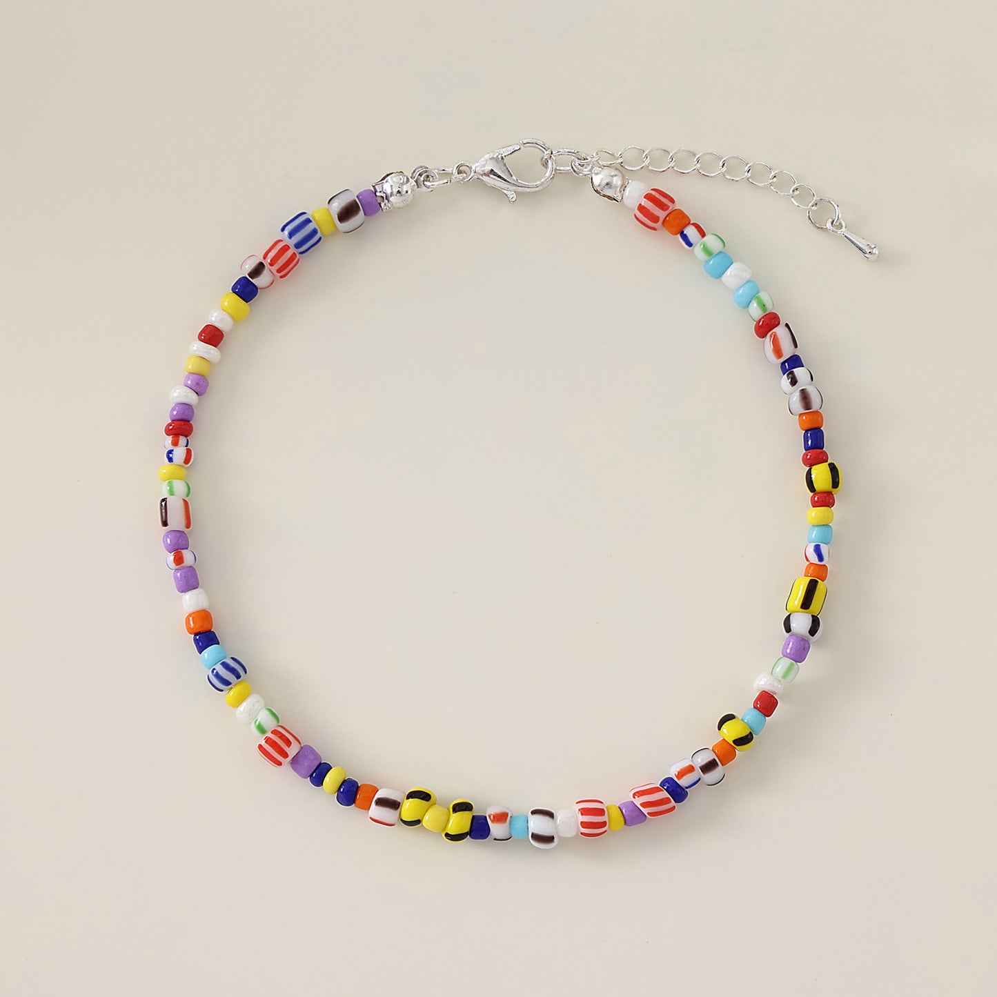 1 pc Bohemian Style Multicolor Glass Beaded Anklet with Silver Lobster Clasp for Women & Girls - Summer Beach Jewelry & Vacation Accessories