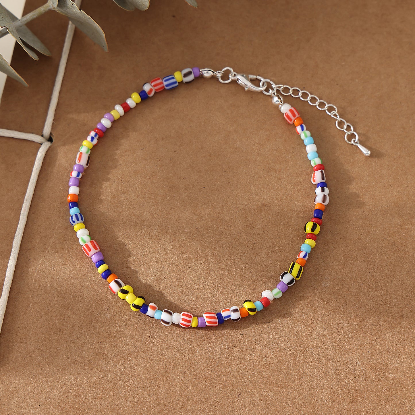 1 pc Bohemian Style Multicolor Glass Beaded Anklet with Silver Lobster Clasp for Women & Girls - Summer Beach Jewelry & Vacation Accessories