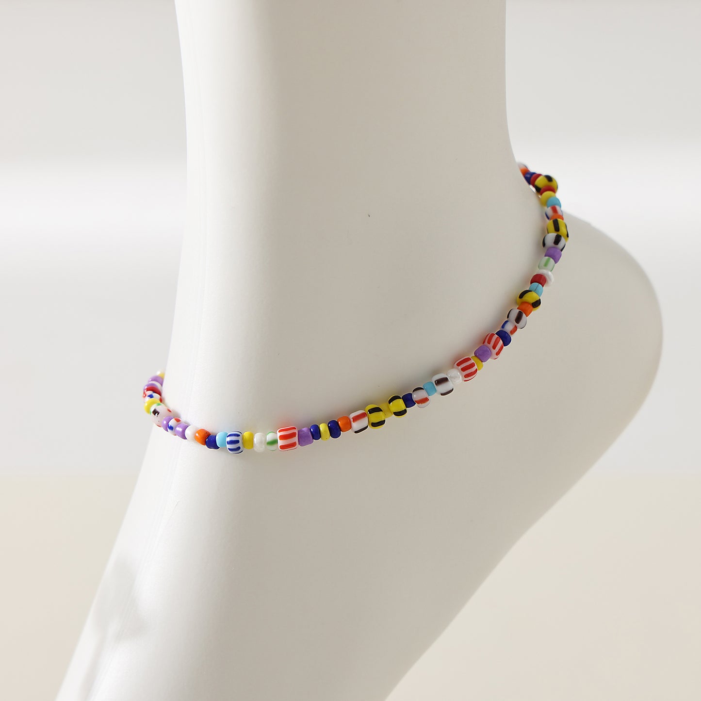 1 pc Bohemian Style Multicolor Glass Beaded Anklet with Silver Lobster Clasp for Women & Girls - Summer Beach Jewelry & Vacation Accessories