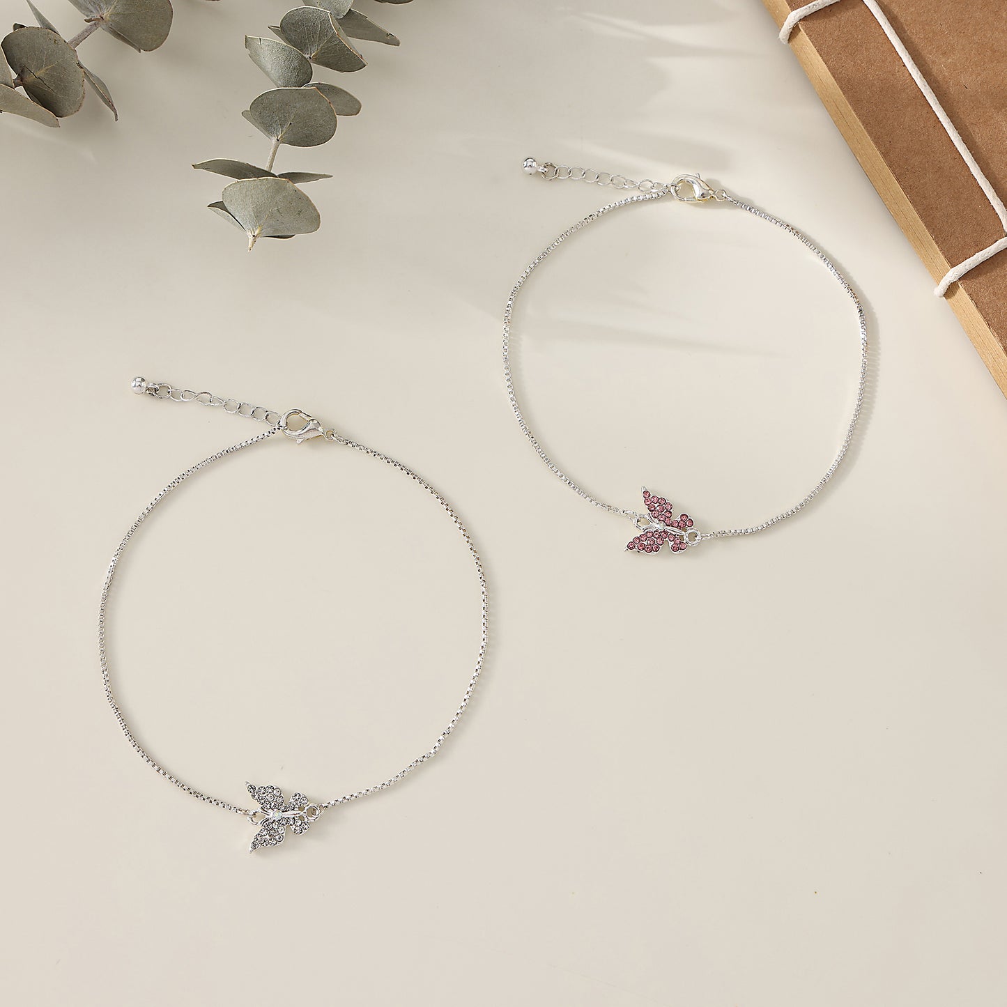 1 Piece Elegant Rhinestone Butterfly Anklet with Silver Chain & Adjustable Clasp for Women - Summer Beach Jewelry & Special Occasion Gift