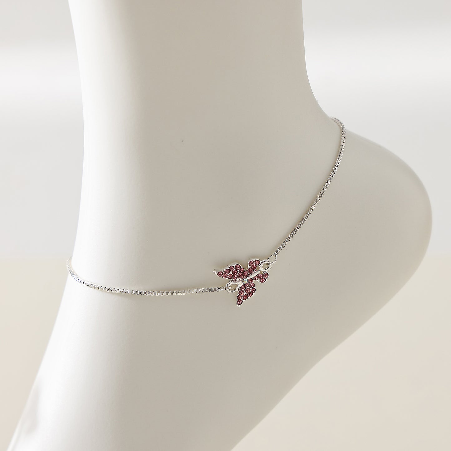 1 Piece Elegant Rhinestone Butterfly Anklet with Silver Chain & Adjustable Clasp for Women - Summer Beach Jewelry & Special Occasion Gift