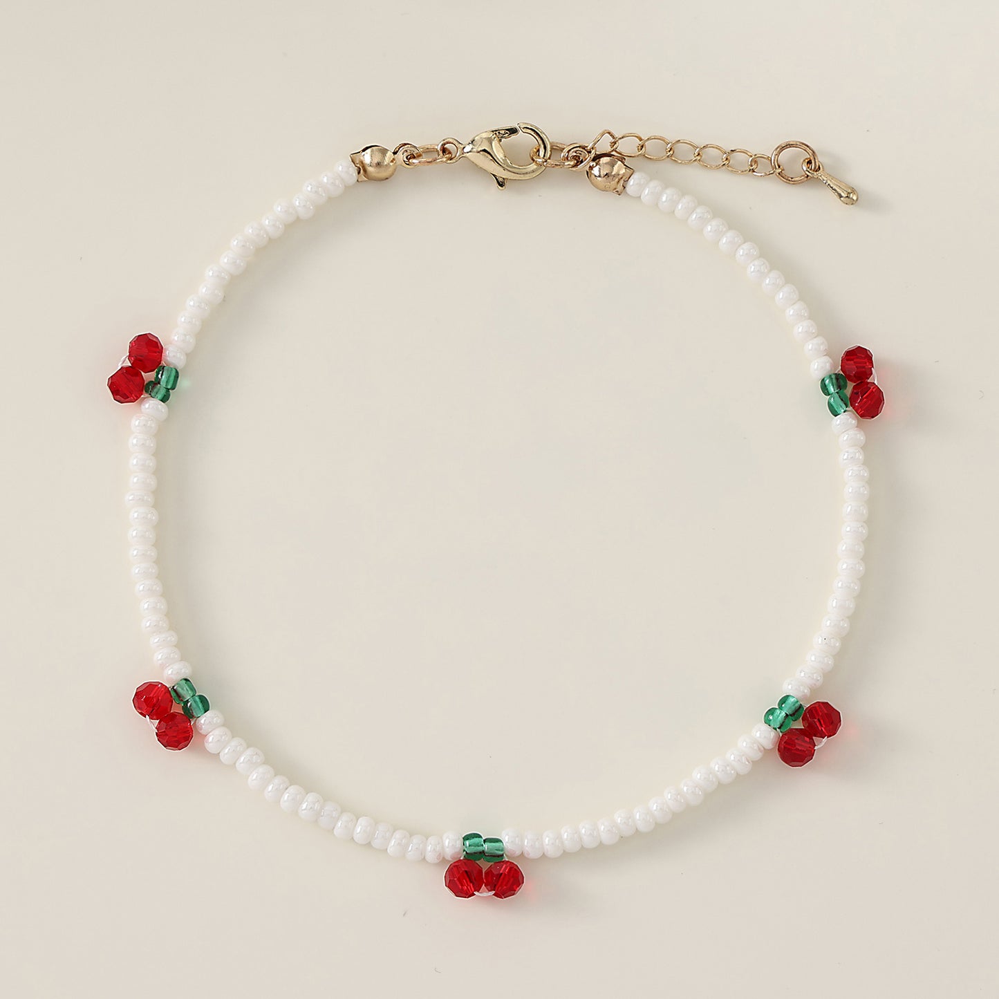 1 pc Bohemian Style Red Cherry Beaded Anklet with Gold Lobster Clasp for Women & Girls - Summer Beach Jewelry & Valentine's Day Gift