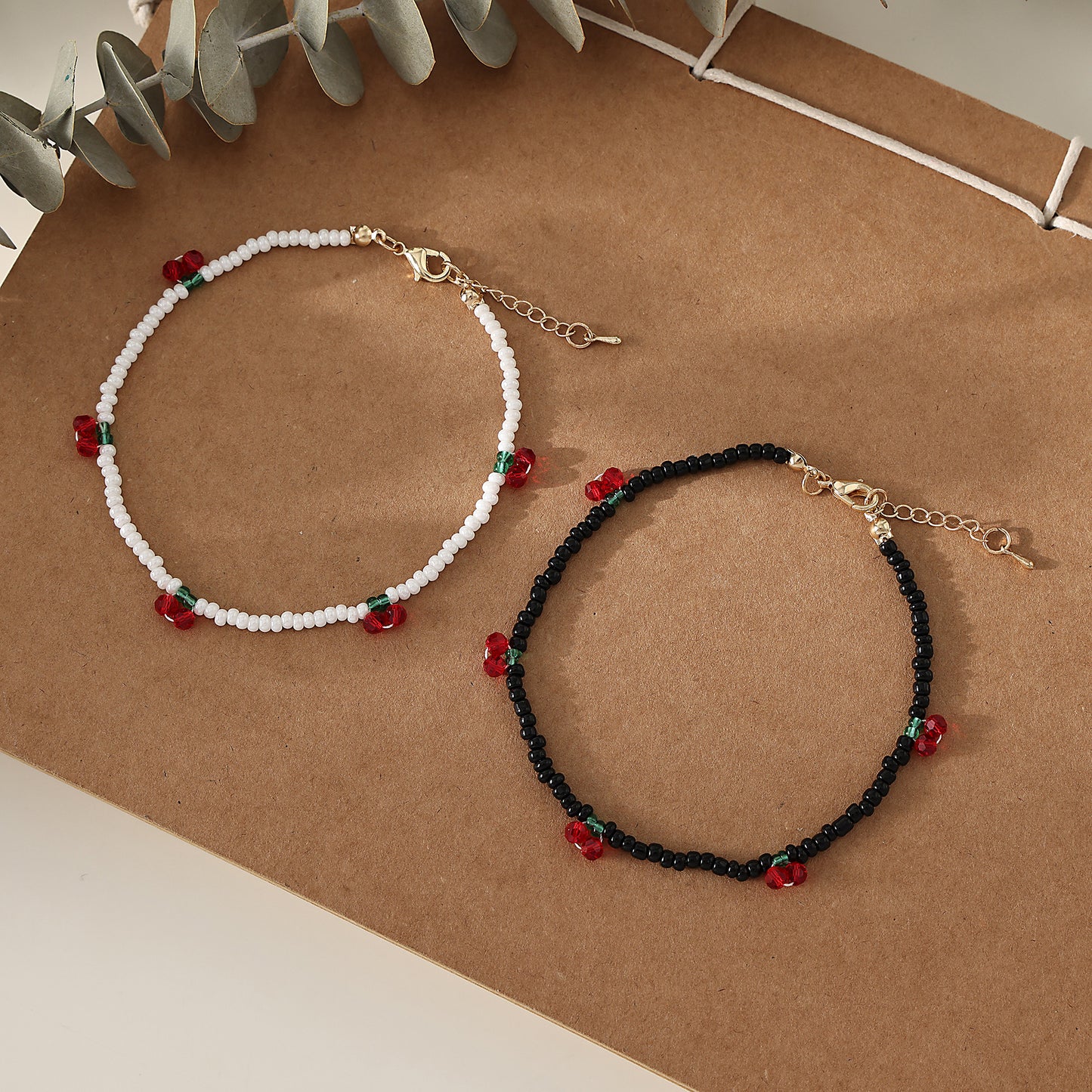1 pc Bohemian Style Red Cherry Beaded Anklet with Gold Lobster Clasp for Women & Girls - Summer Beach Jewelry & Valentine's Day Gift