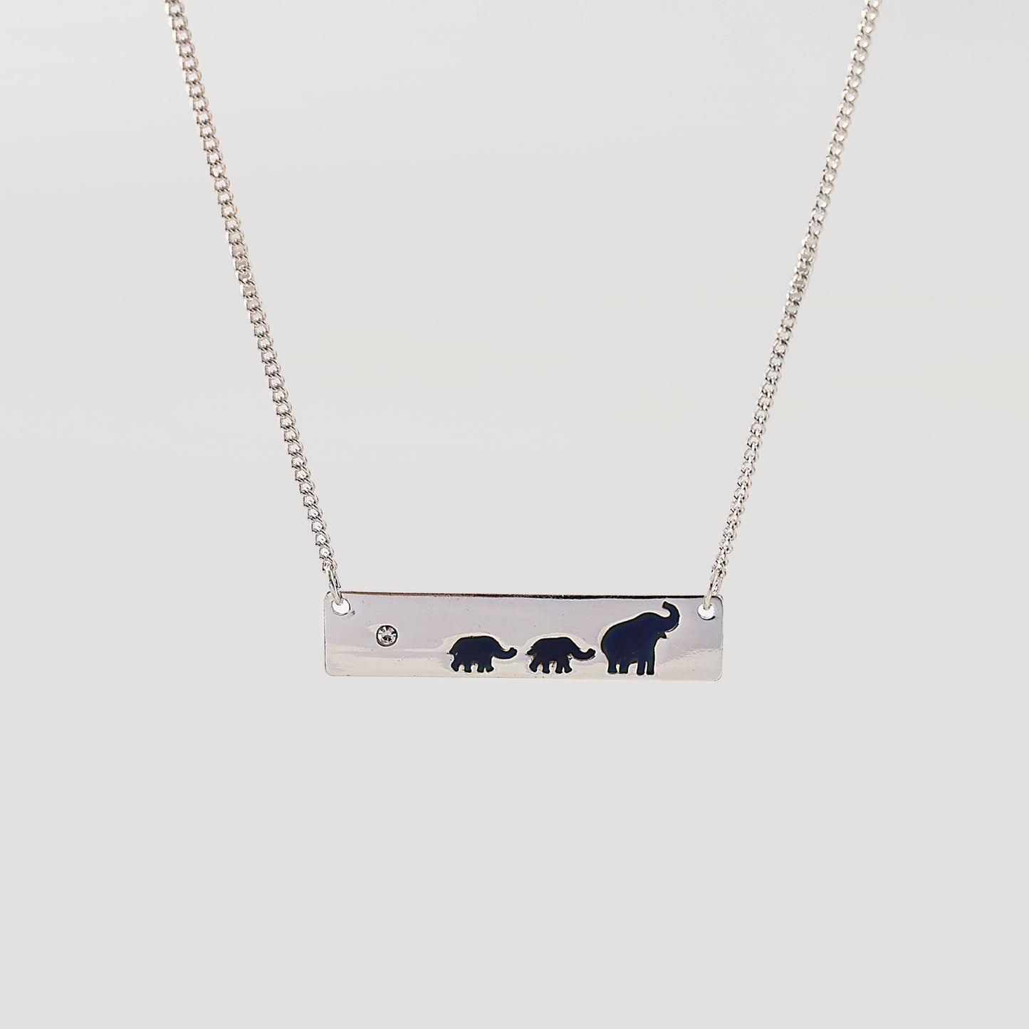 1 Piece Minimalist Silver Elephant Family Pendant Necklace for Women & Moms - Mother's Day Gift & Everyday Jewelry (Blue Enamel Design with Crystal Accent)