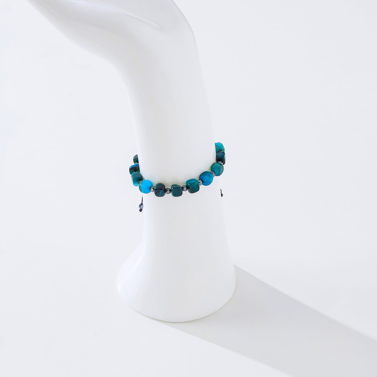 Hand-crafted Blue Agate and Hematite Bead Bracelet for Men and Women, Adjustable Cord, Boho Style Jewelry