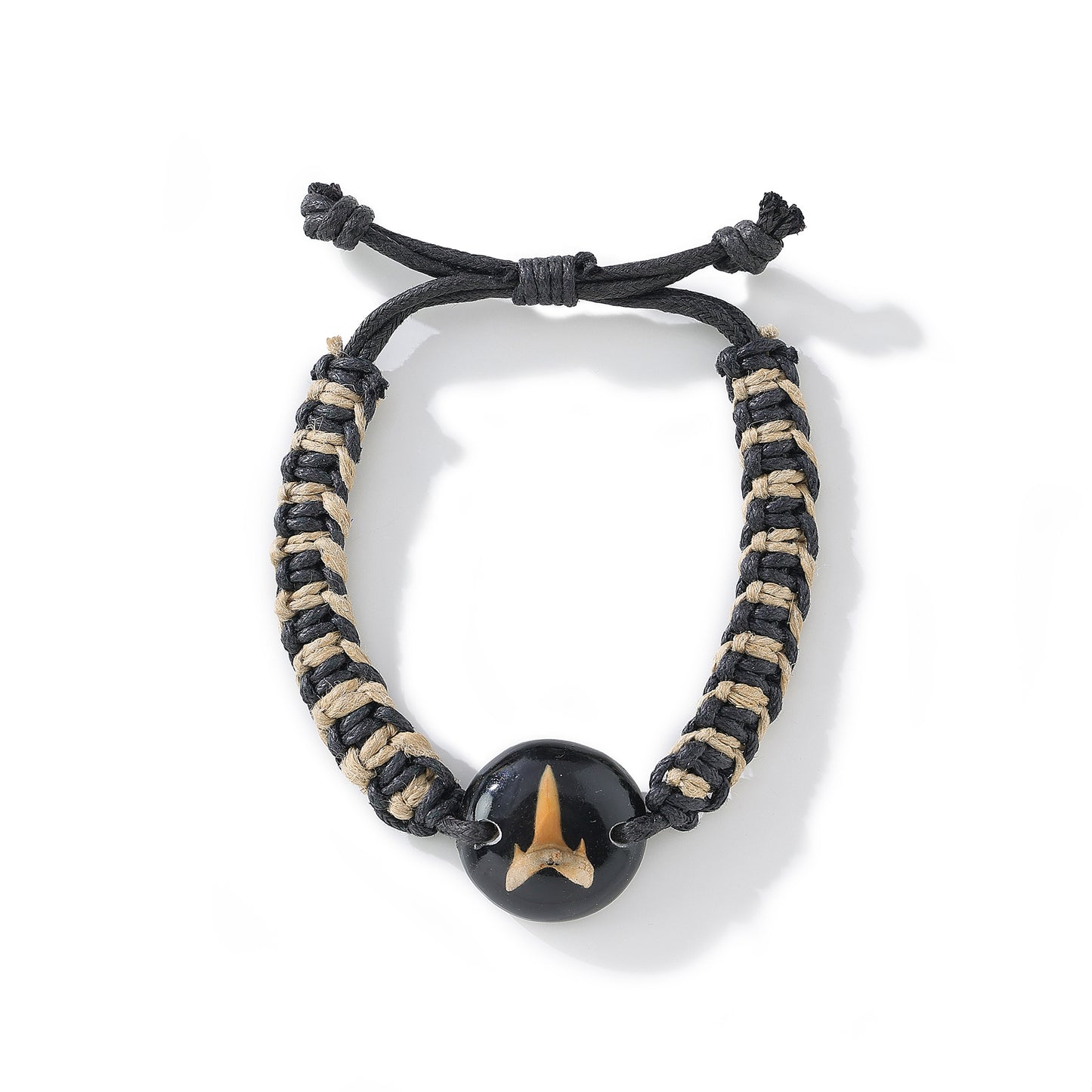 Handmade Macrame Bracelet with Fossilized Shark Tooth & Resin Orb - Boho Coastal Jewelry for Men & Women
