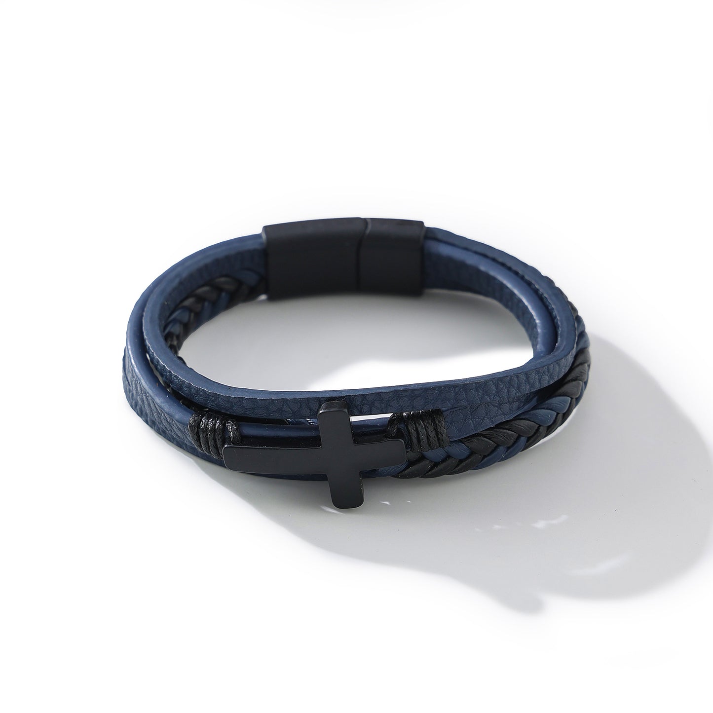 Men's Trendy Assorted Leather Magnetic - Closure Bracelets with Cross Charms, Versatile Jewelry for Casual and Formal Occasions