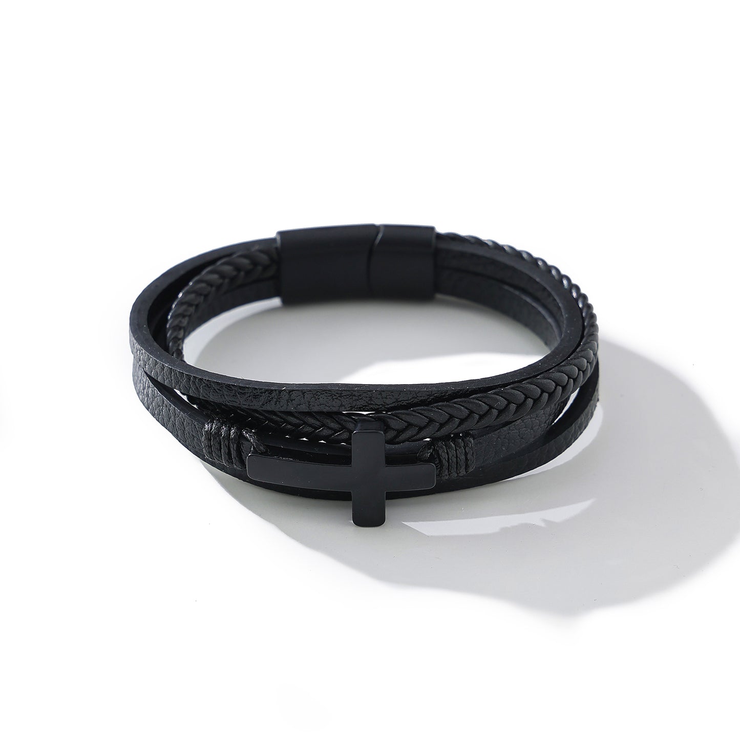 Men's Trendy Assorted Leather Magnetic - Closure Bracelets with Cross Charms, Versatile Jewelry for Casual and Formal Occasions