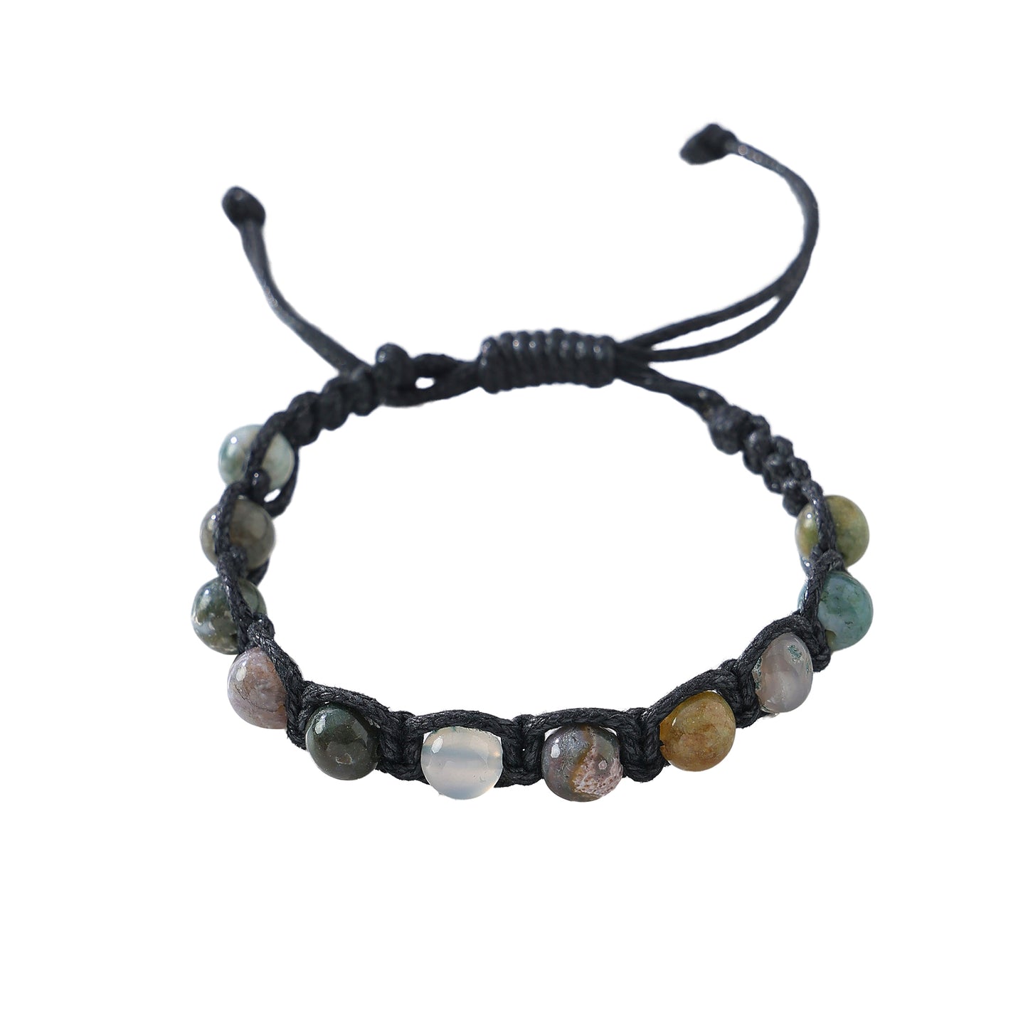 Bohemian - Style Macrame Adjustable Bracelet with Assorted Genuine Natural Stone Round Beads for Women and Men