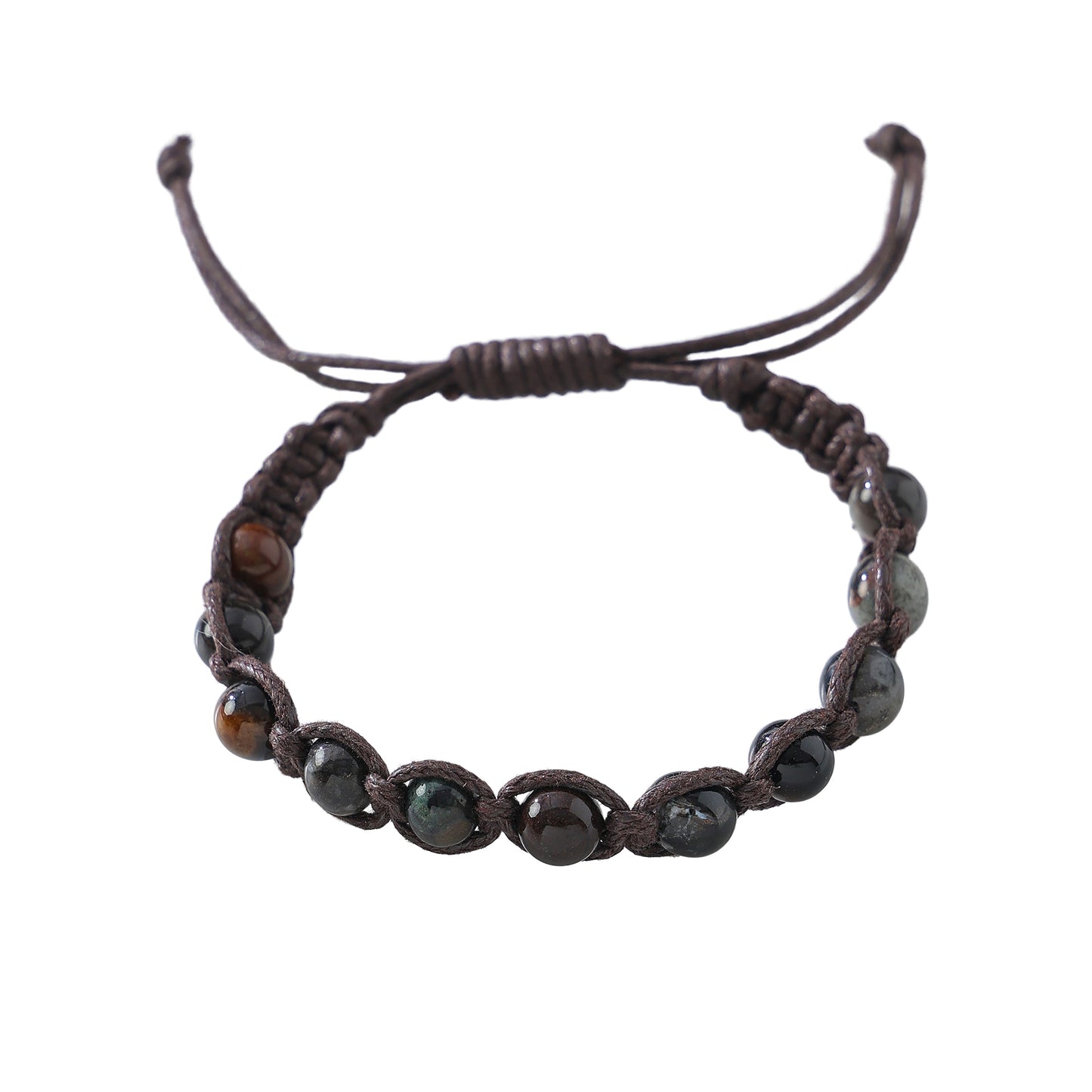 Bohemian - Style Macrame Adjustable Bracelet with Assorted Genuine Natural Stone Round Beads for Women and Men