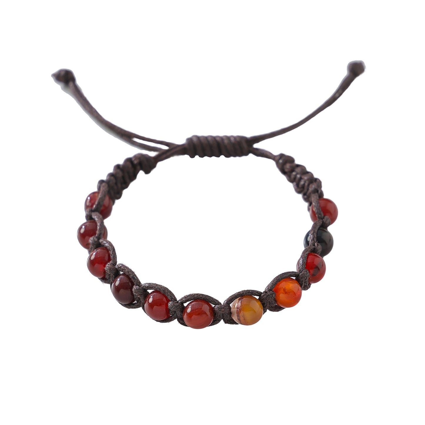 Bohemian - Style Macrame Adjustable Bracelet with Assorted Genuine Natural Stone Round Beads for Women and Men
