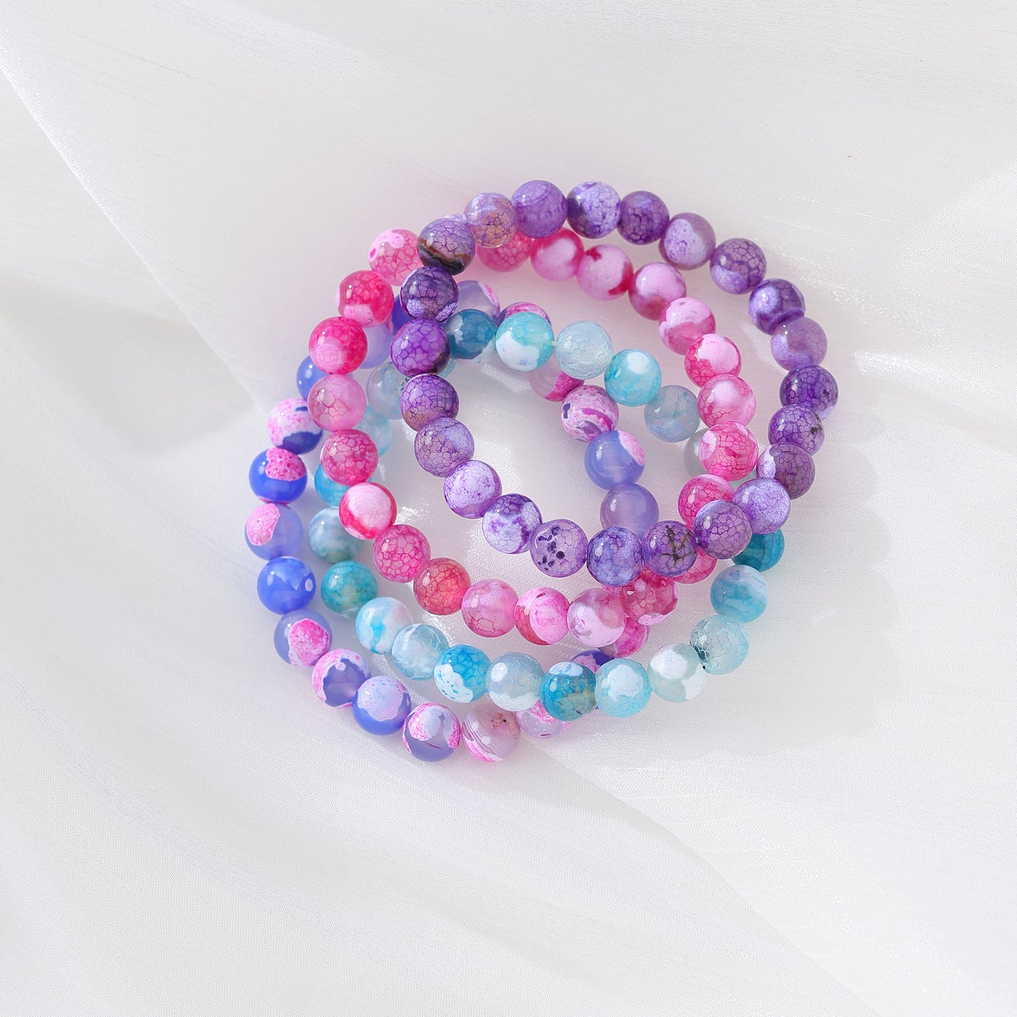 Assorted 8MM Genuine Stone Beaded Bracelets – Gradient & Crackle Patterns for Women & Men, Handcrafted Natural Jewelry