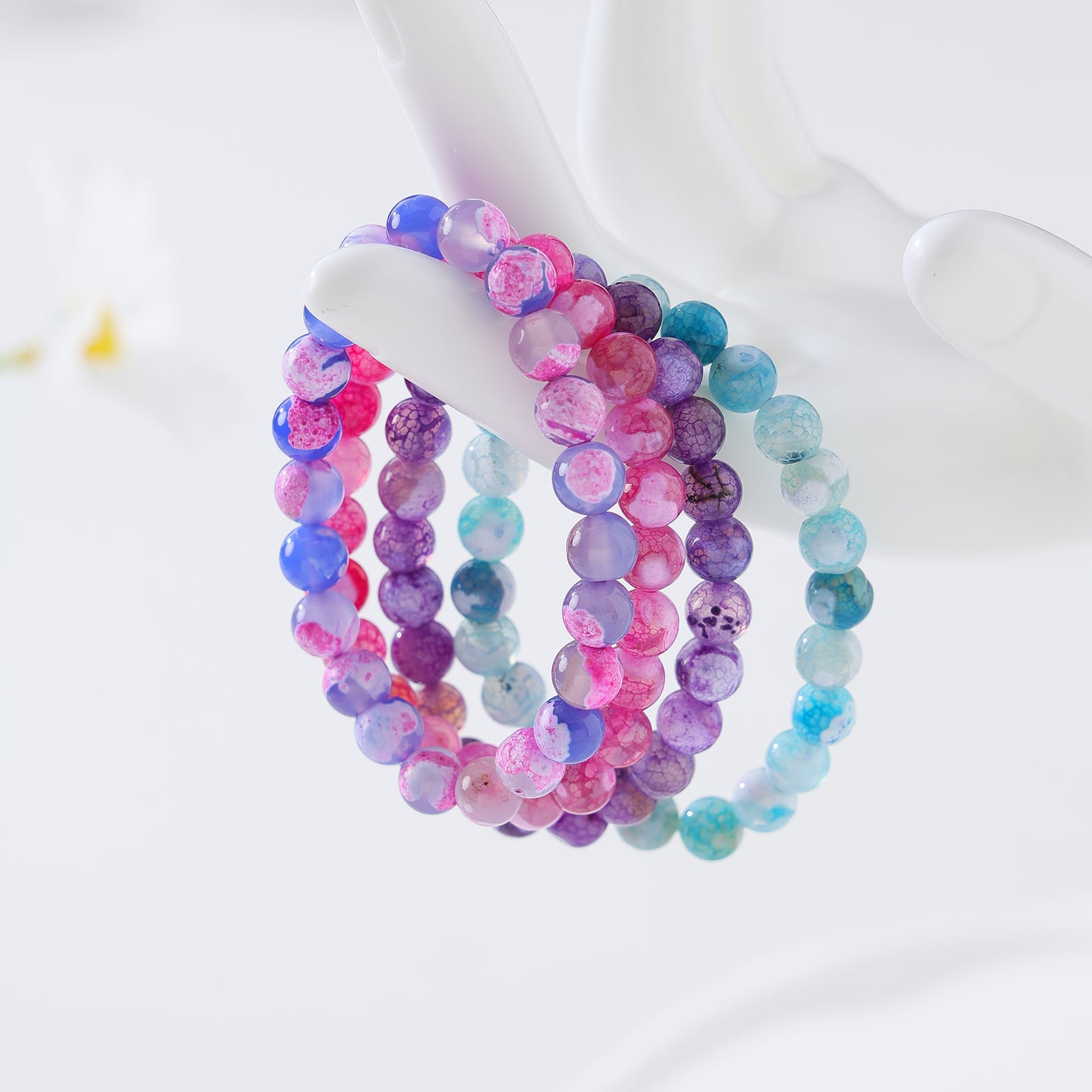 Assorted 8MM Genuine Stone Beaded Bracelets – Gradient & Crackle Patterns for Women & Men, Handcrafted Natural Jewelry