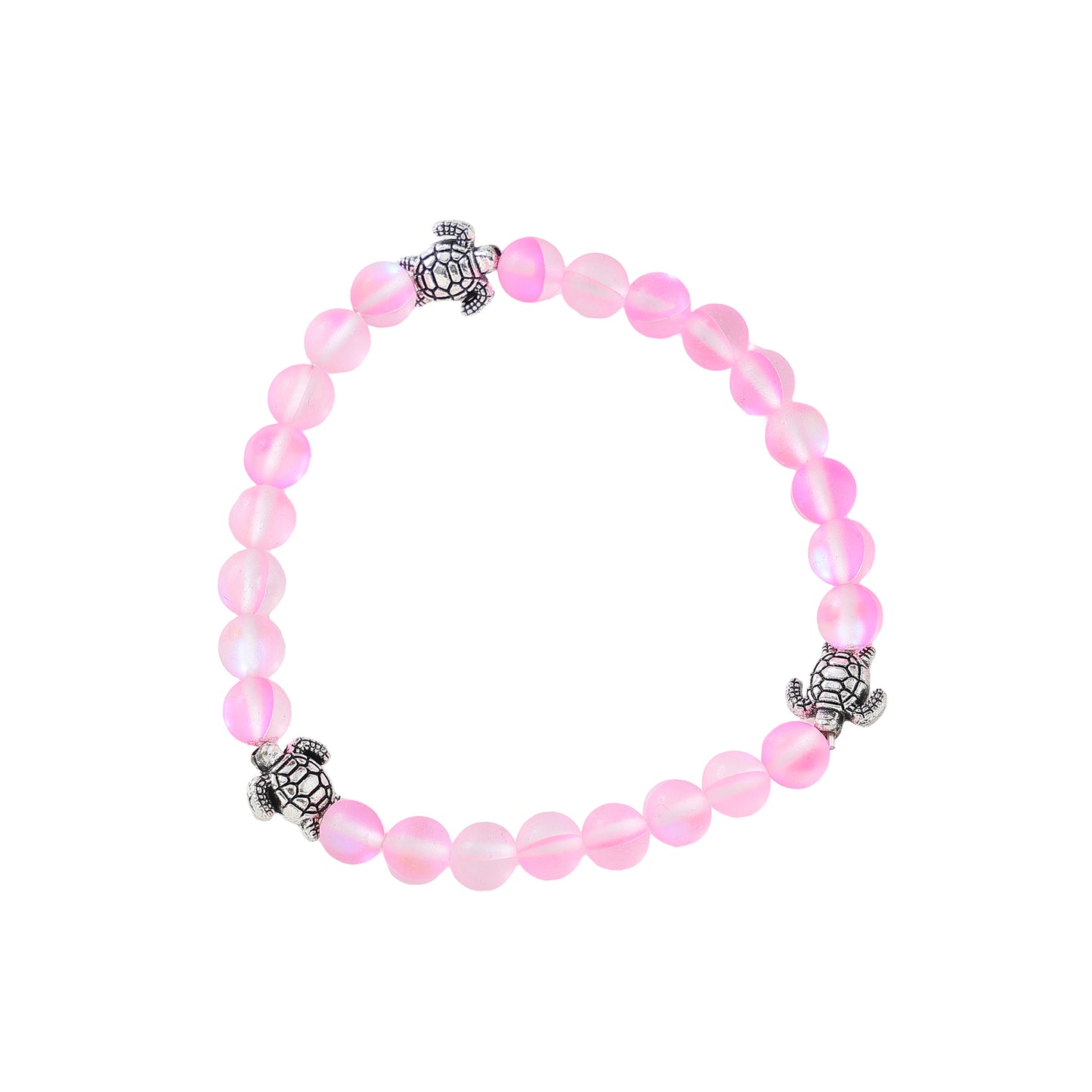 Charming Iridescent Beaded Bracelets with Silvery-Tone Turtle Charms for Women and Teens