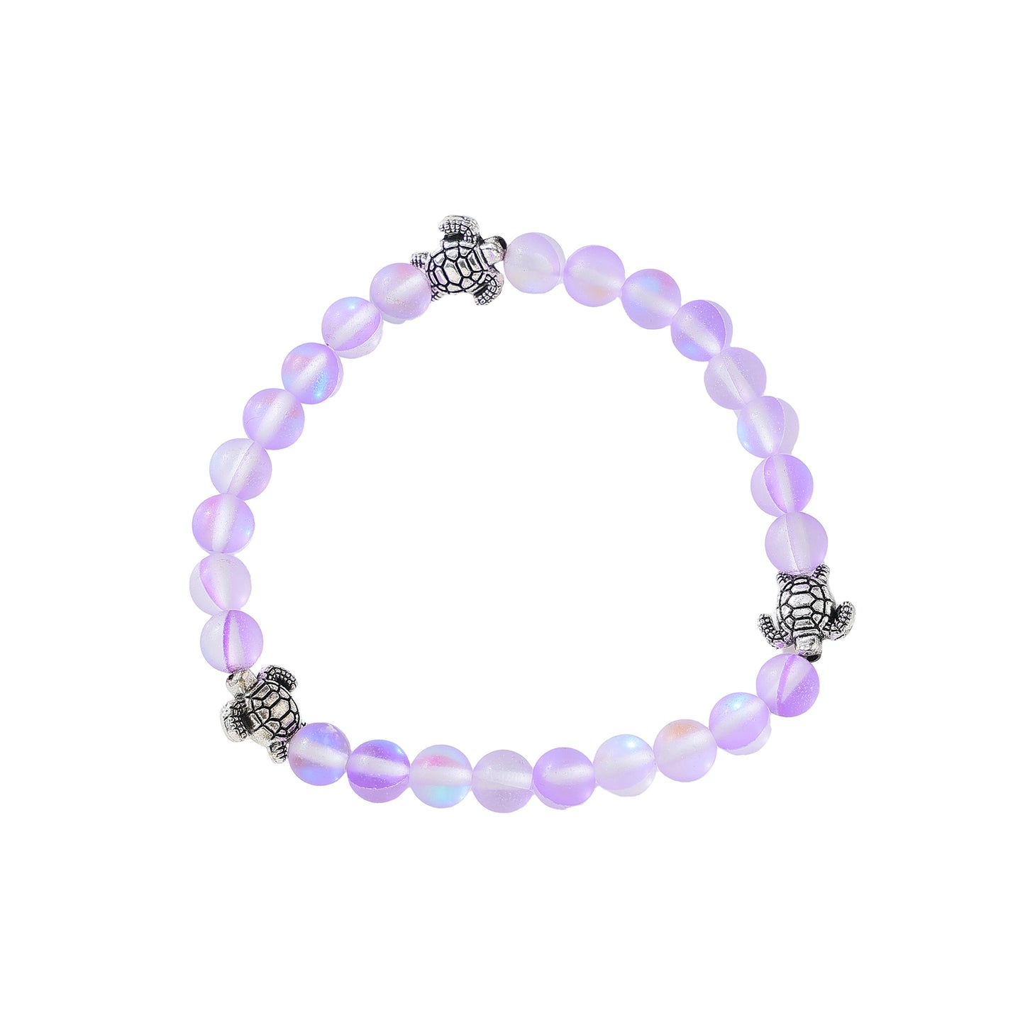 Charming Iridescent Beaded Bracelets with Silvery-Tone Turtle Charms for Women and Teens