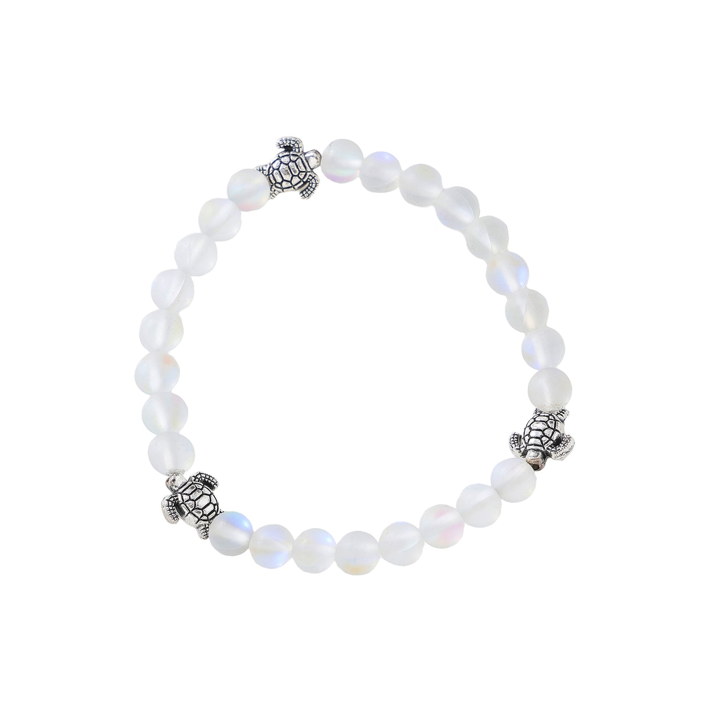 Charming Iridescent Beaded Bracelets with Silvery-Tone Turtle Charms for Women and Teens