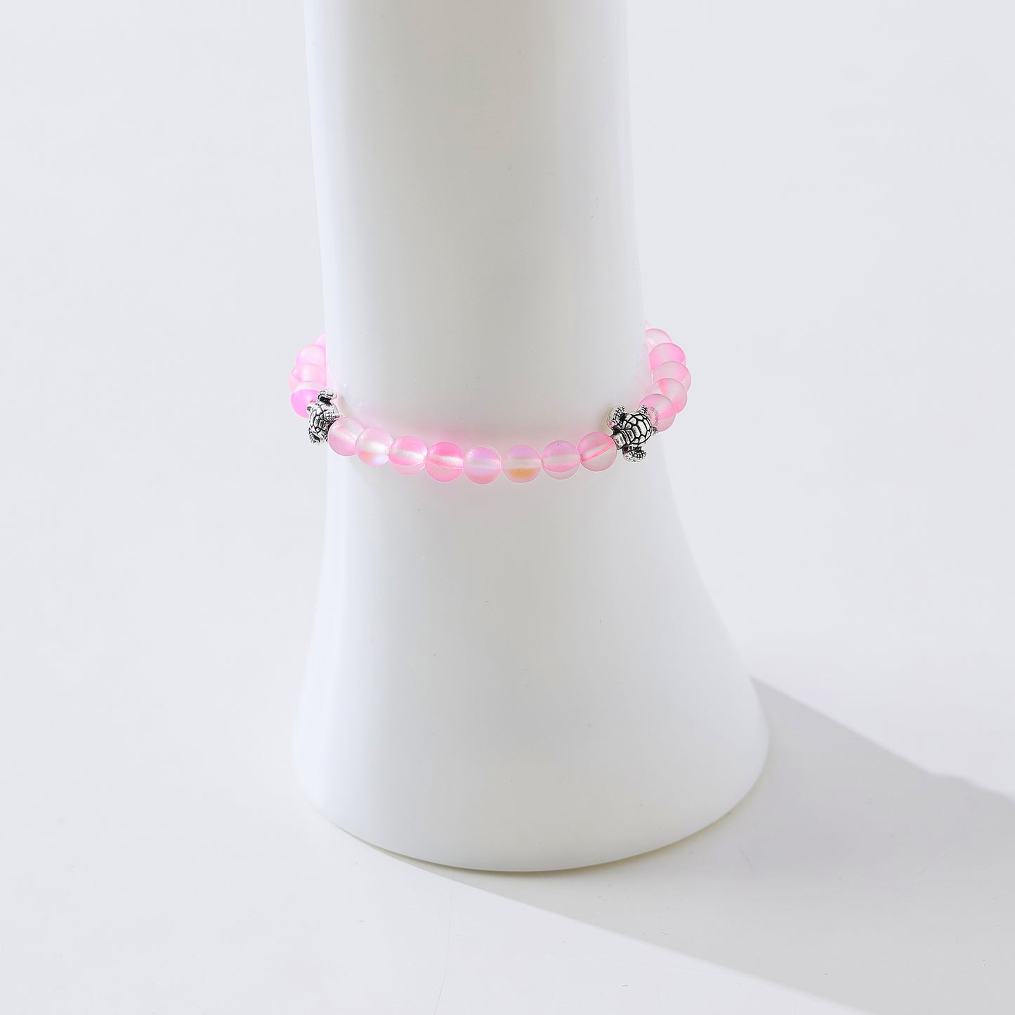 Charming Iridescent Beaded Bracelets with Silvery-Tone Turtle Charms for Women and Teens