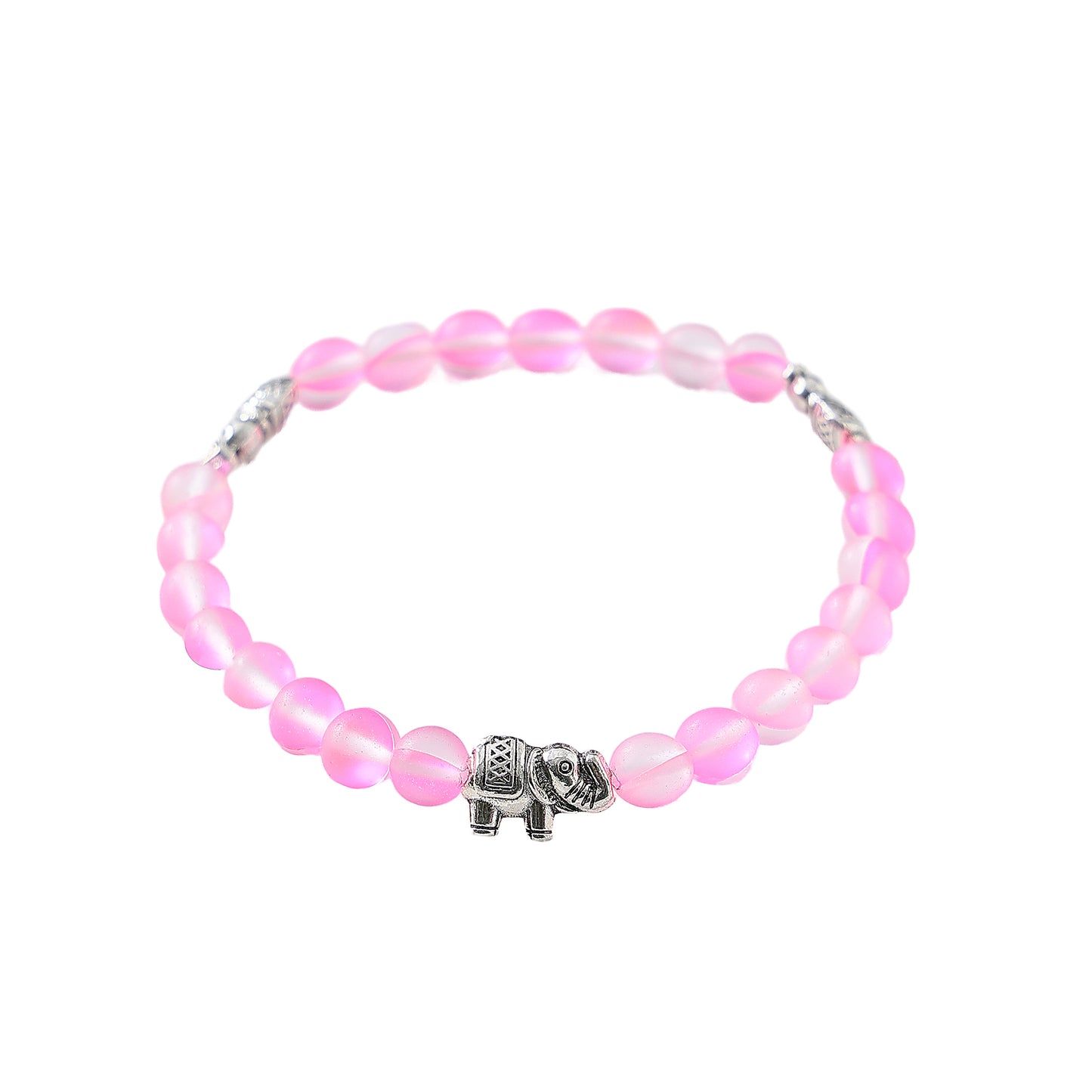Stylish Assorted Iridescent Beaded Bracelets with Silvery Elephant Charms - Elastic Stretch Design for Women & Teens, Boho & Gift - Ready Jewelry
