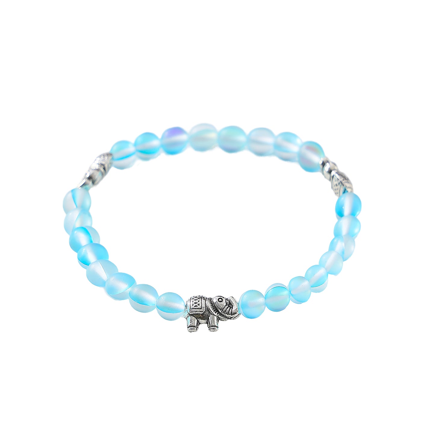 Stylish Assorted Iridescent Beaded Bracelets with Silvery Elephant Charms - Elastic Stretch Design for Women & Teens, Boho & Gift - Ready Jewelry