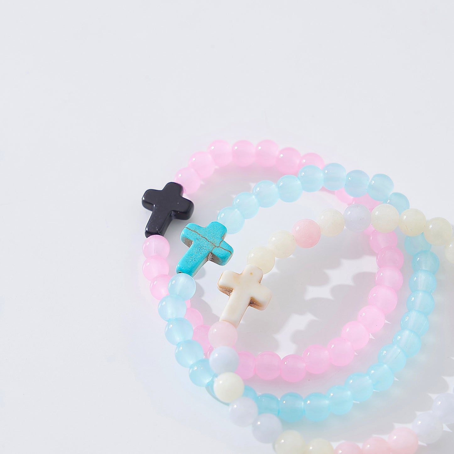 Stylish Stone Bead & Cross Bracelets for Women - Assorted Pastel Designs with Spiritual Charm, Minimalist Jewelry for Everyday or Occasion