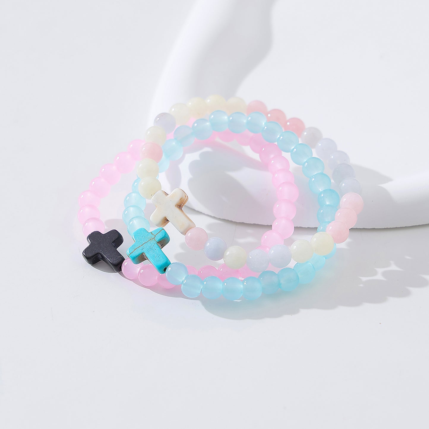 Stylish Stone Bead & Cross Bracelets for Women - Assorted Pastel Designs with Spiritual Charm, Minimalist Jewelry for Everyday or Occasion