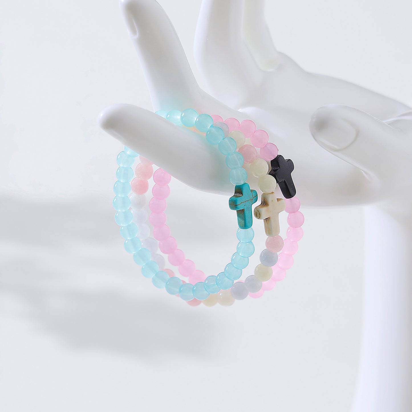 Stylish Stone Bead & Cross Bracelets for Women - Assorted Pastel Designs with Spiritual Charm, Minimalist Jewelry for Everyday or Occasion