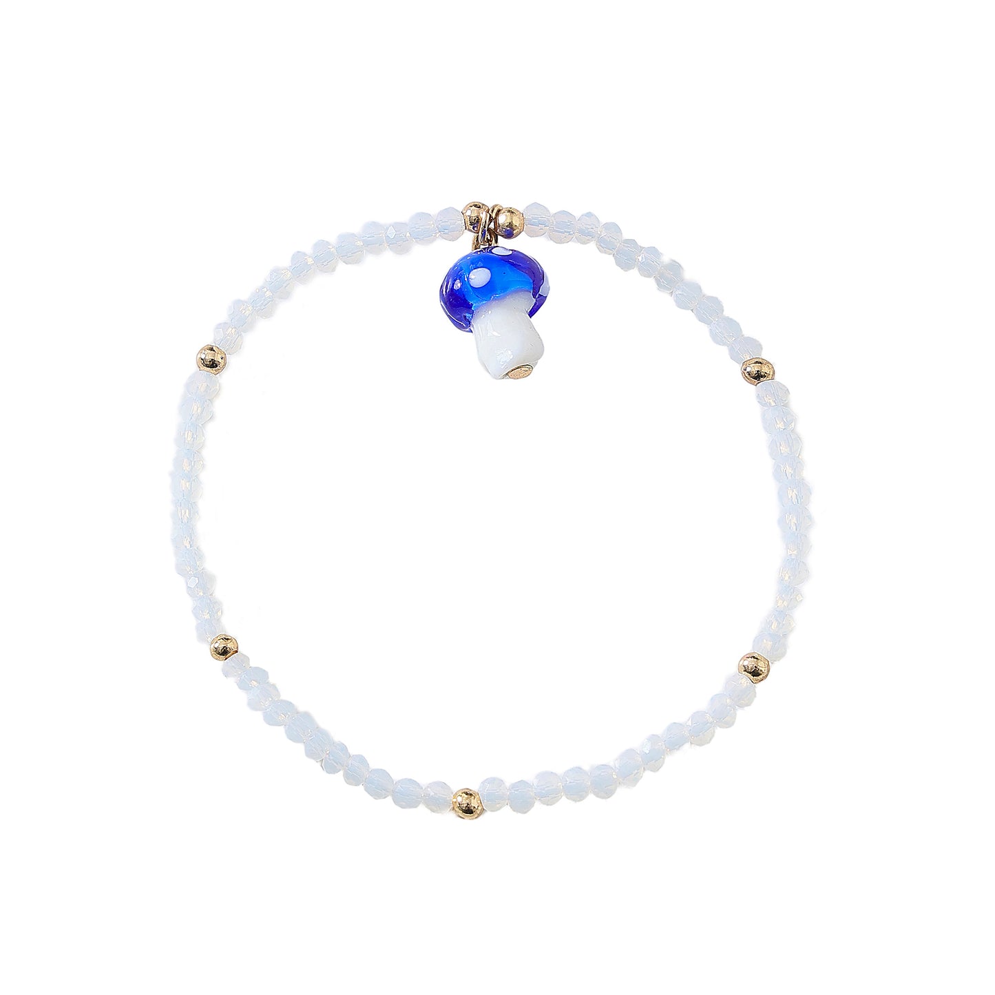 Vibrant Elastic Beaded Bracelet with Colorful Glass Mushroom Charms - Trendy and Versatile Accessory for Women and Girls