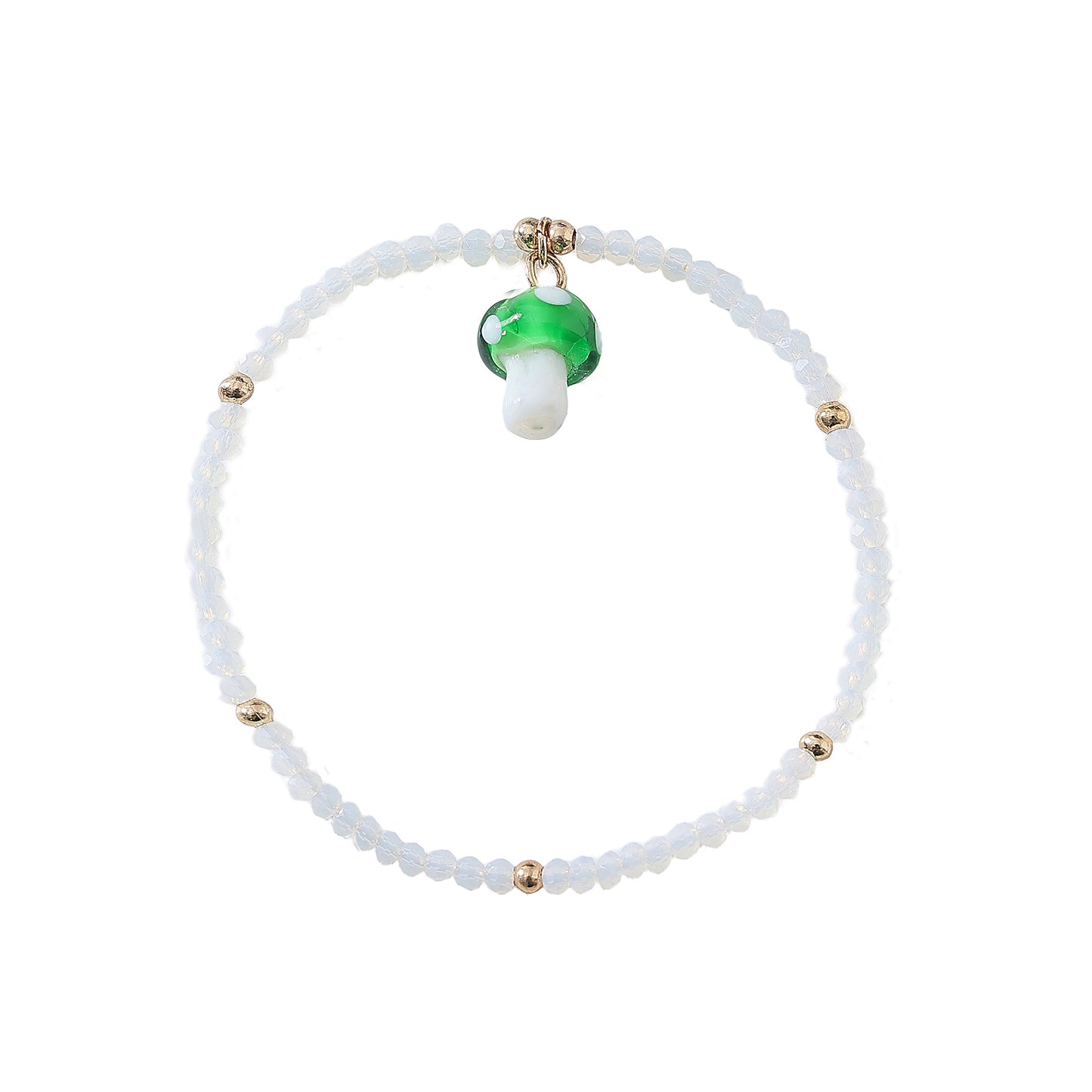 Vibrant Elastic Beaded Bracelet with Colorful Glass Mushroom Charms - Trendy and Versatile Accessory for Women and Girls