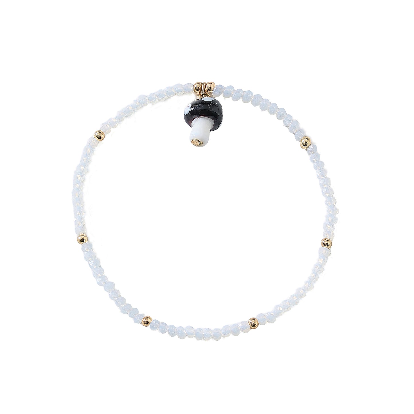 Vibrant Elastic Beaded Bracelet with Colorful Glass Mushroom Charms - Trendy and Versatile Accessory for Women and Girls