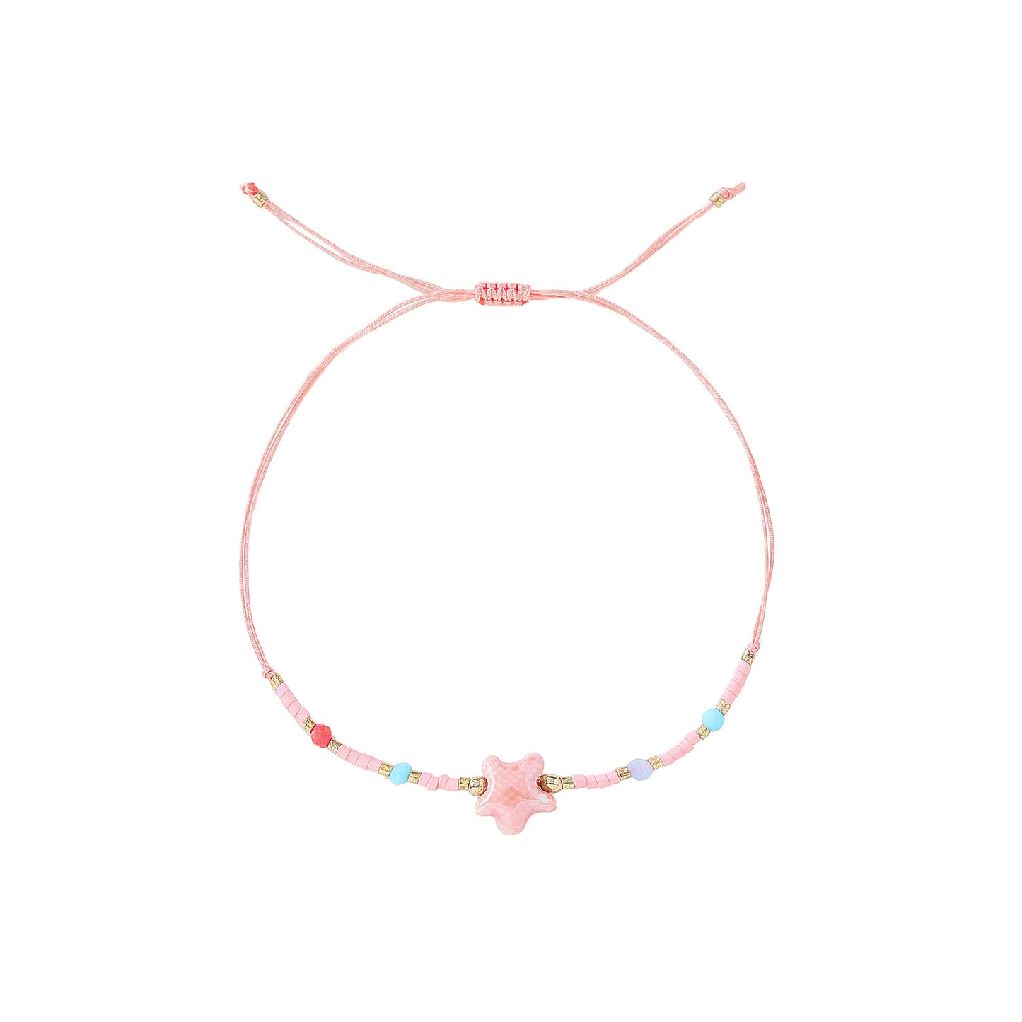 Charming Beaded String Bracelets with Color - Coded Ceramic Starfish Charms for Women and Girls, Handmade Adjustable Bracelets for Beach, Casual, and Party Occasions