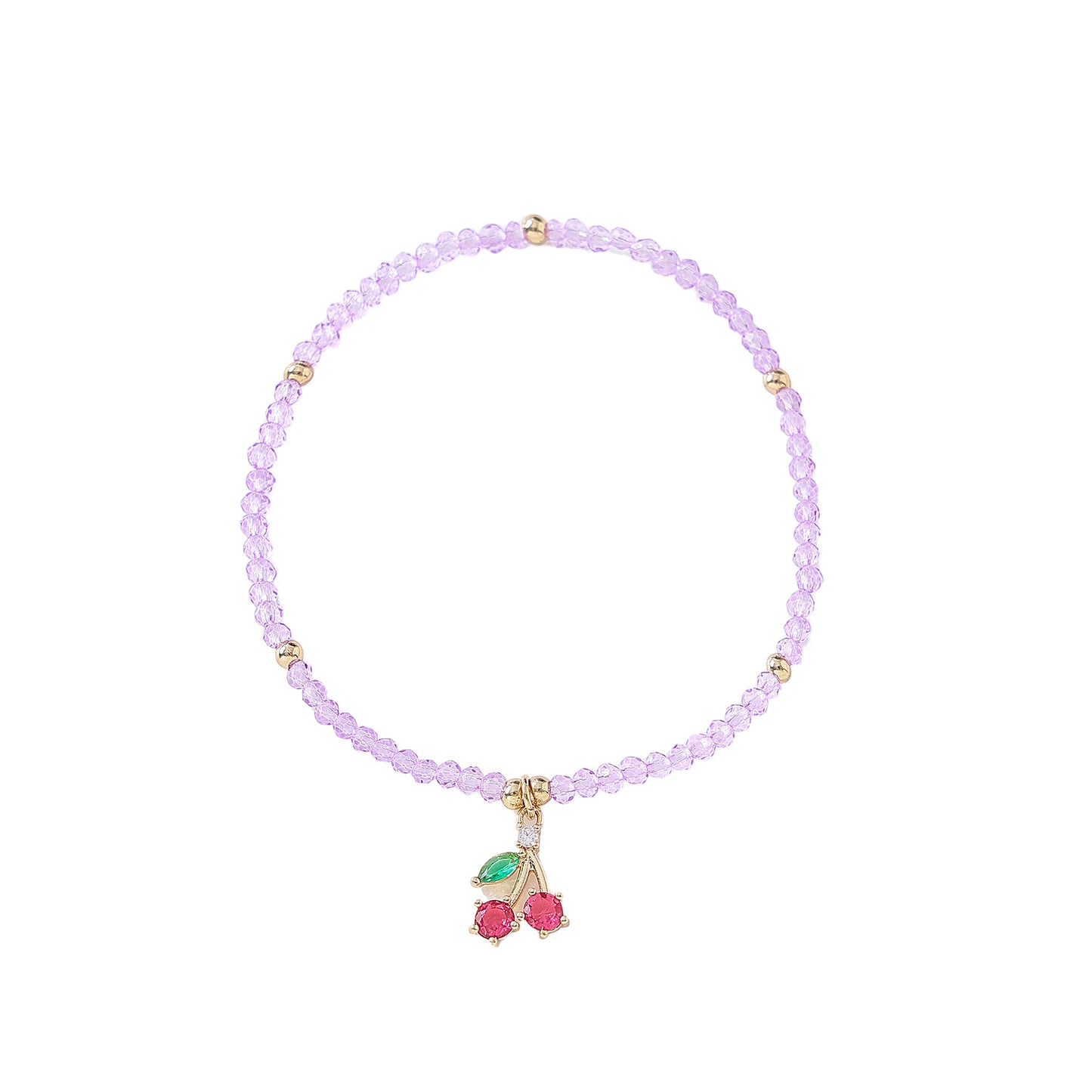 Charming Elastic Beaded Bracelets with Colorful Crystal Cherry Charms for Women and Girls